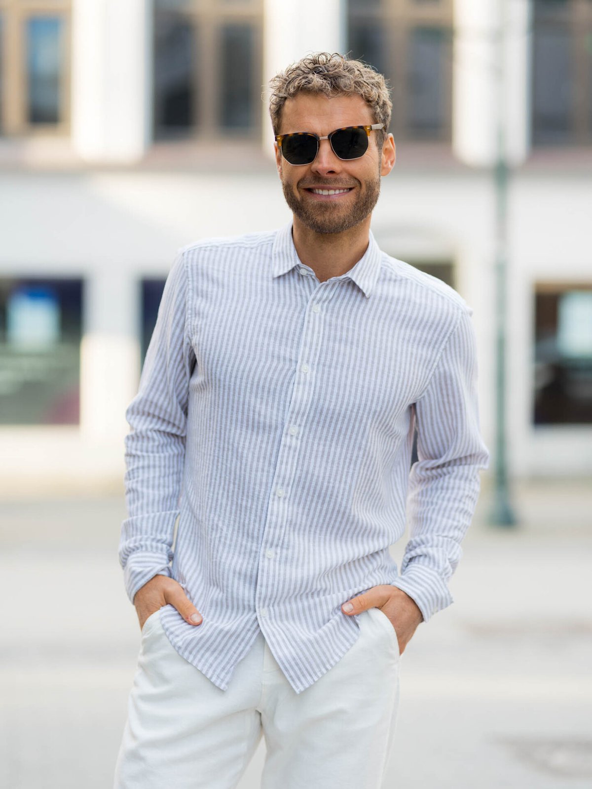 Only & Sons Caiden Life Long Sleeve Stripe Linen Cashmere Blue