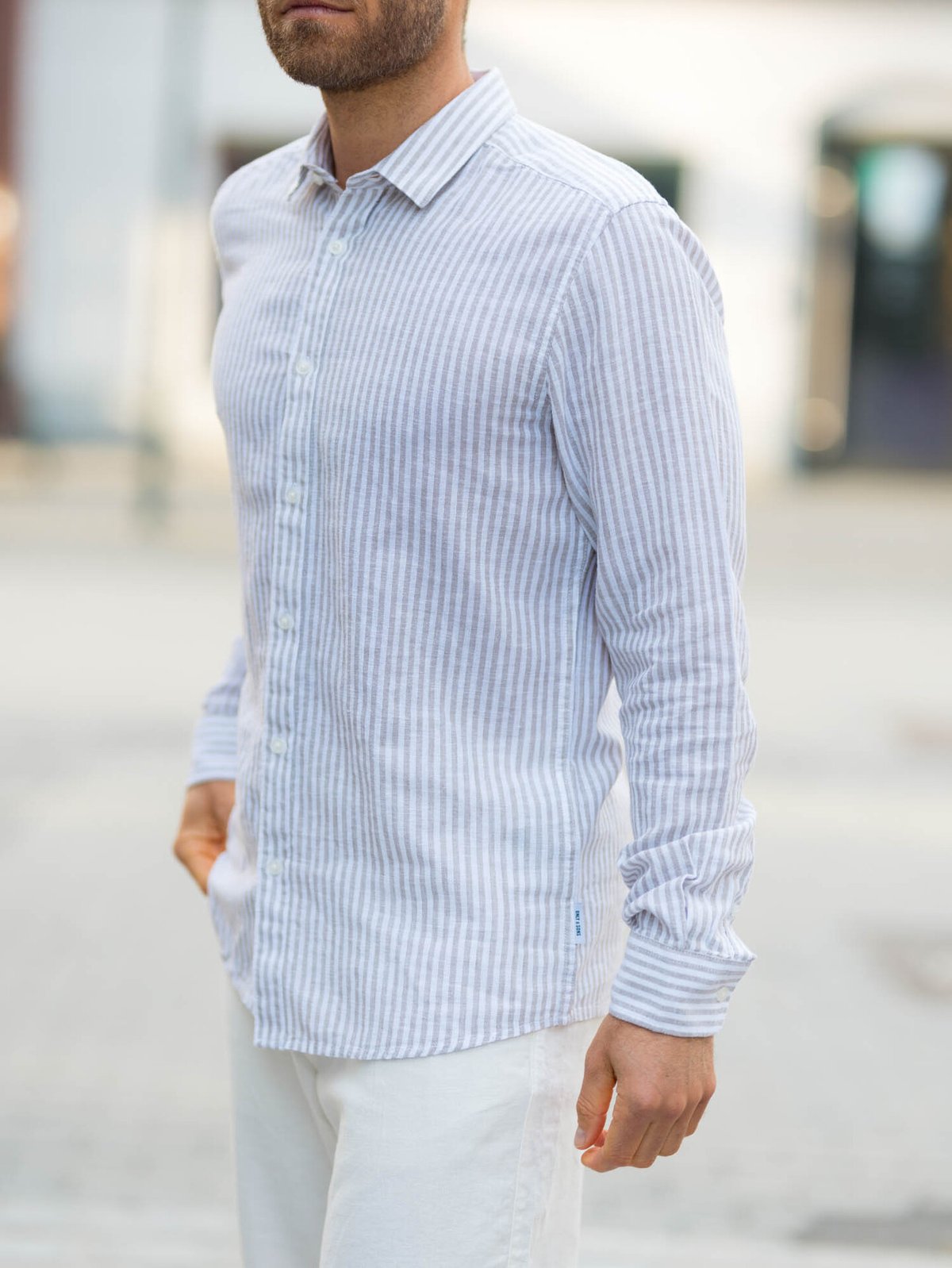 Only & Sons Caiden Life Long Sleeve Stripe Linen Cashmere Blue