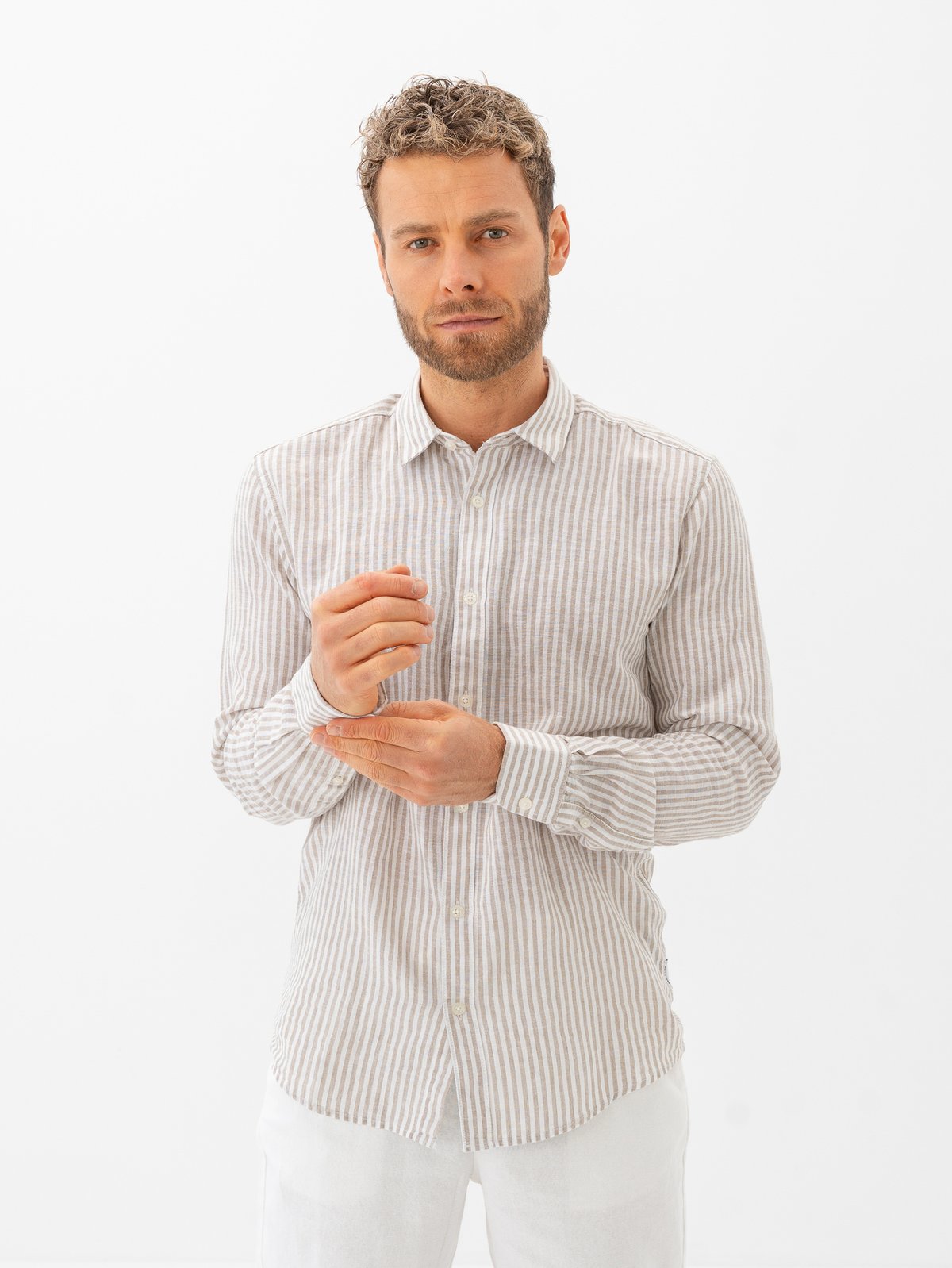 Only & Sons Caiden Life Long Sleeve Stripe Linen Chinchilla