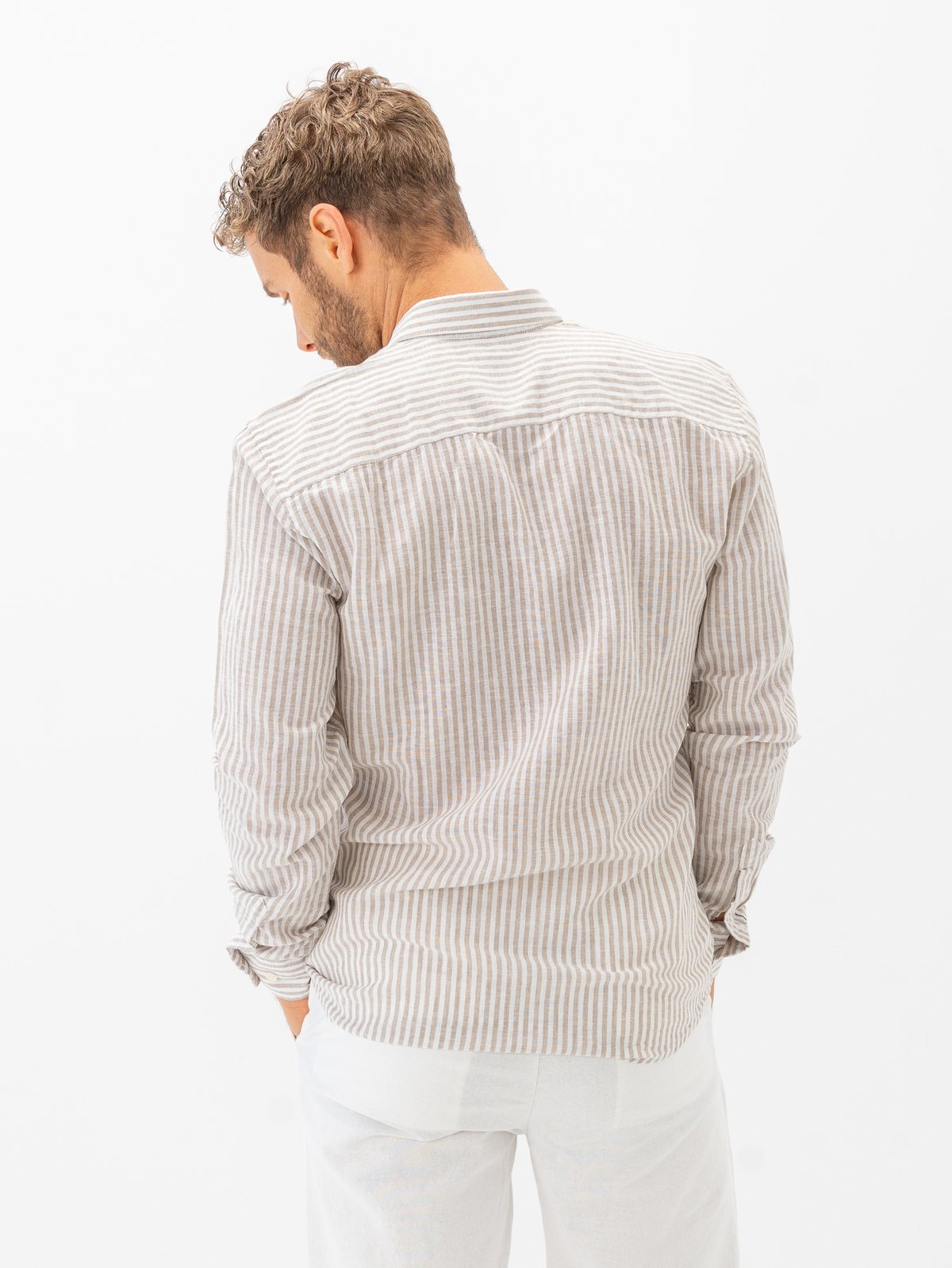 Only & Sons Caiden Life Long Sleeve Stripe Linen Chinchilla