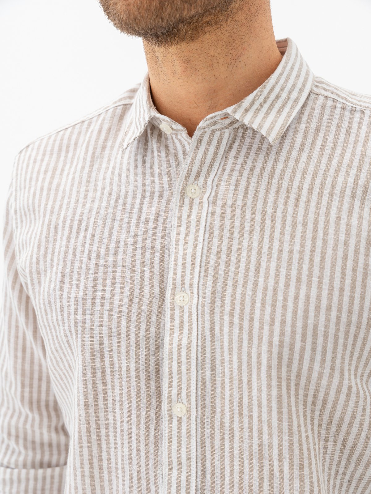 Only & Sons Caiden Life Long Sleeve Stripe Linen Chinchilla