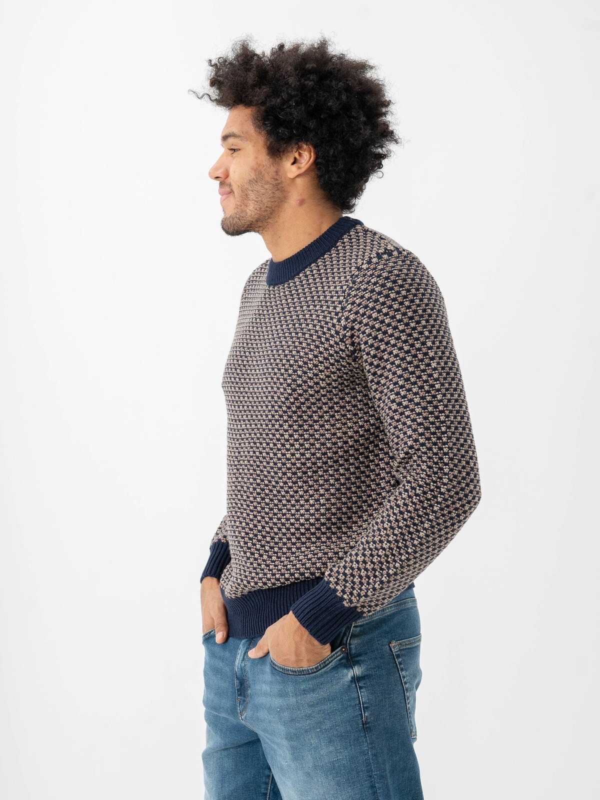 Only & Sons Musa Regular 3 Structured Crew Knit Navy Blazer Desert Taupe + Teak