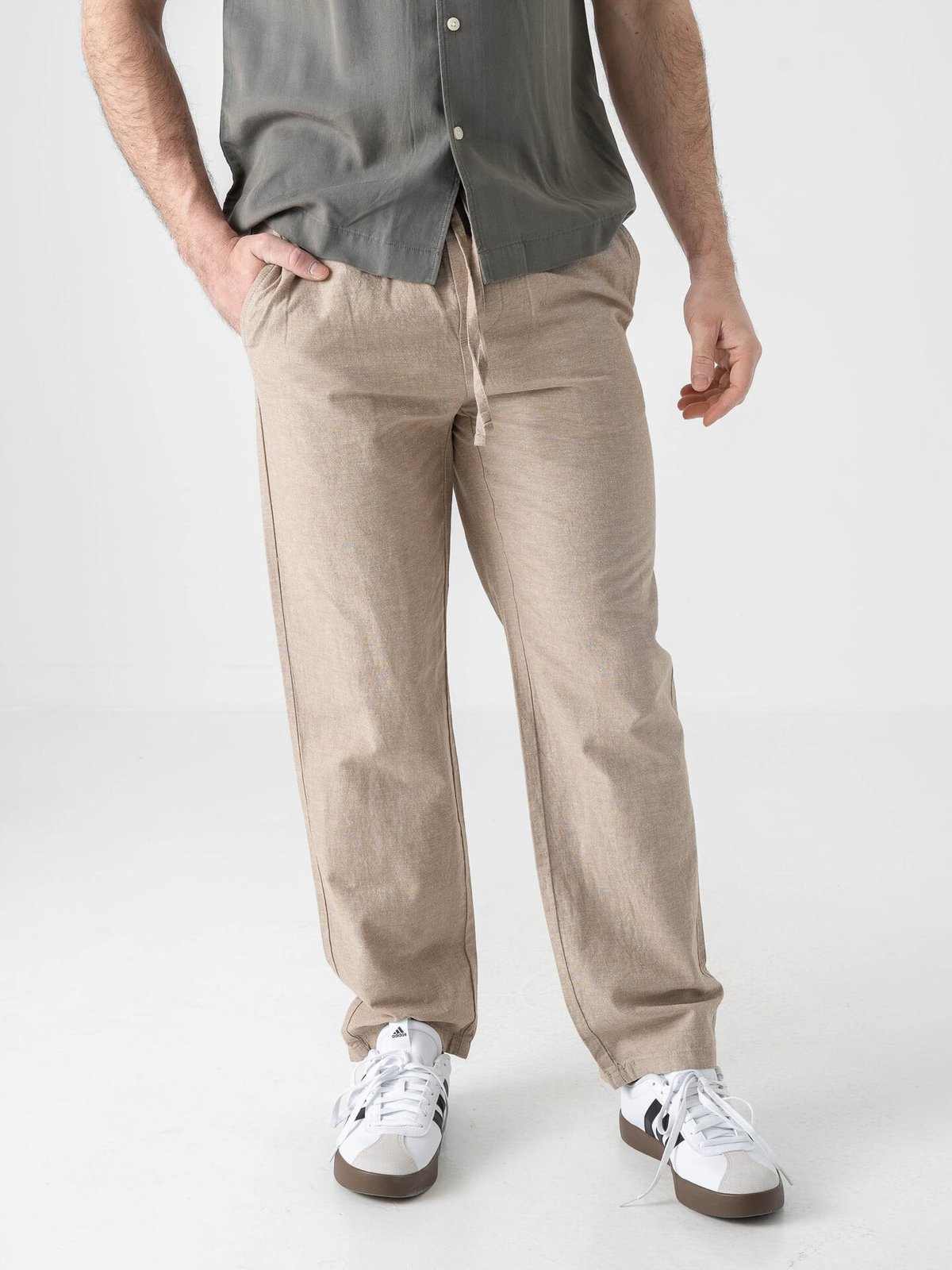 Only & Sons Sinus Loose Cotton Linen Pant Coriander Two Tone White