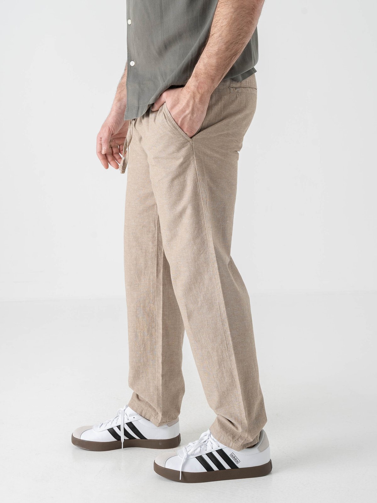 Only & Sons Sinus Loose Cotton Linen Pant Coriander Two Tone White