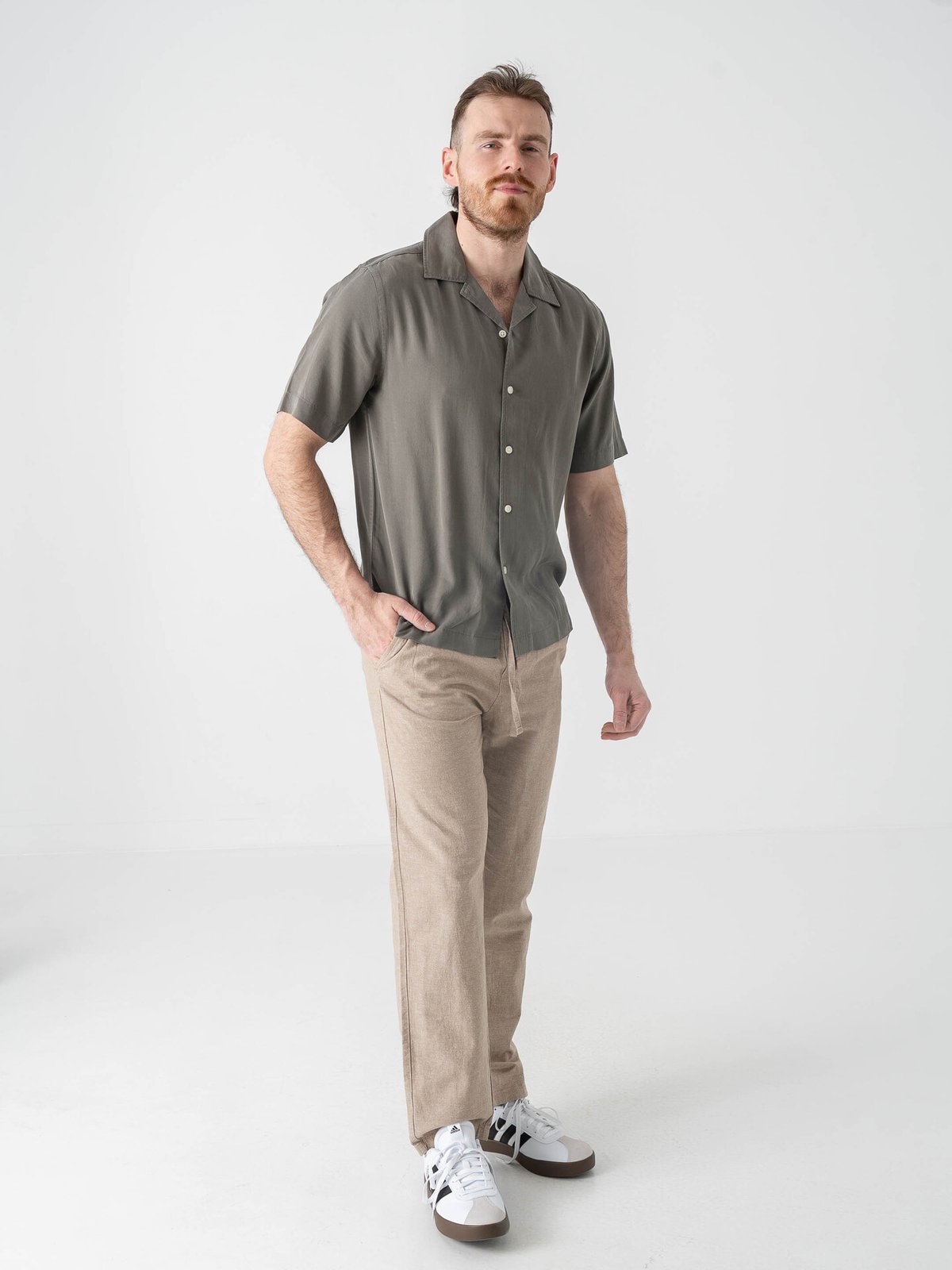 Only & Sons Sinus Loose Cotton Linen Pant Coriander Two Tone White