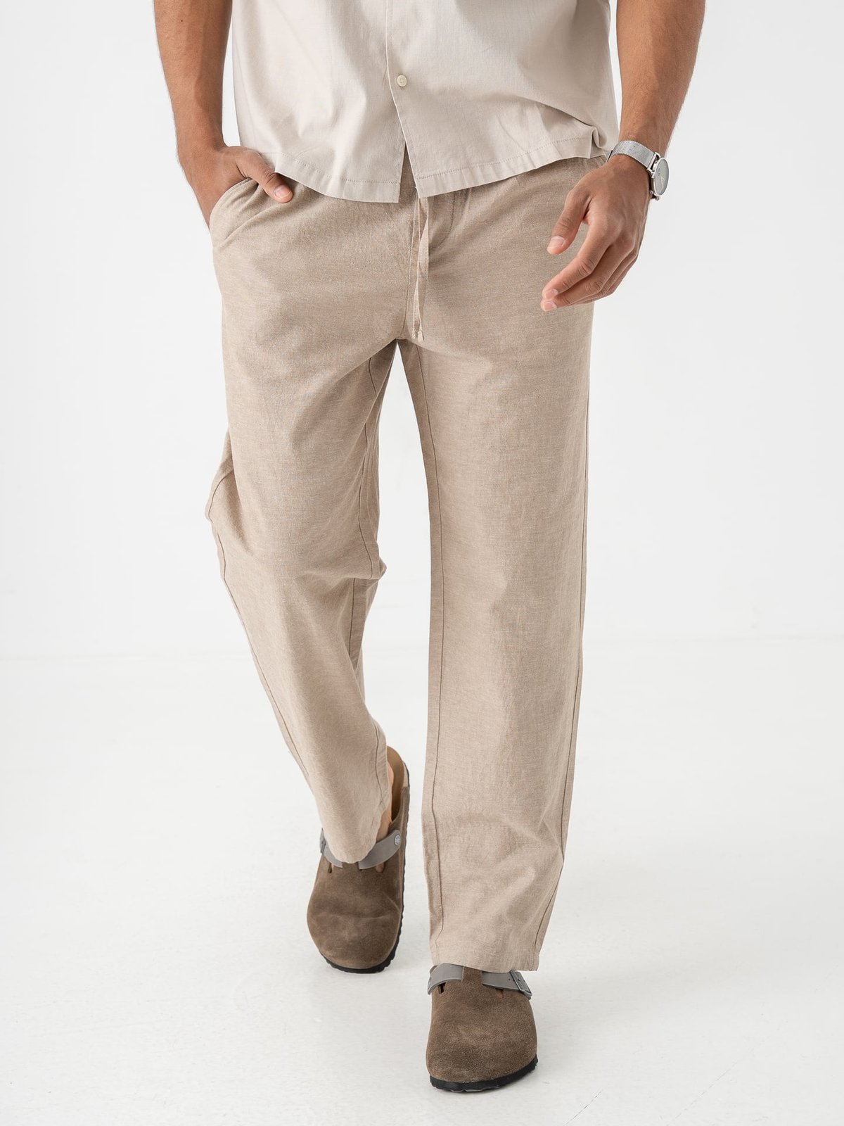 Only & Sons Sinus Loose Cotton Linen Pant Coriander Two Tone White