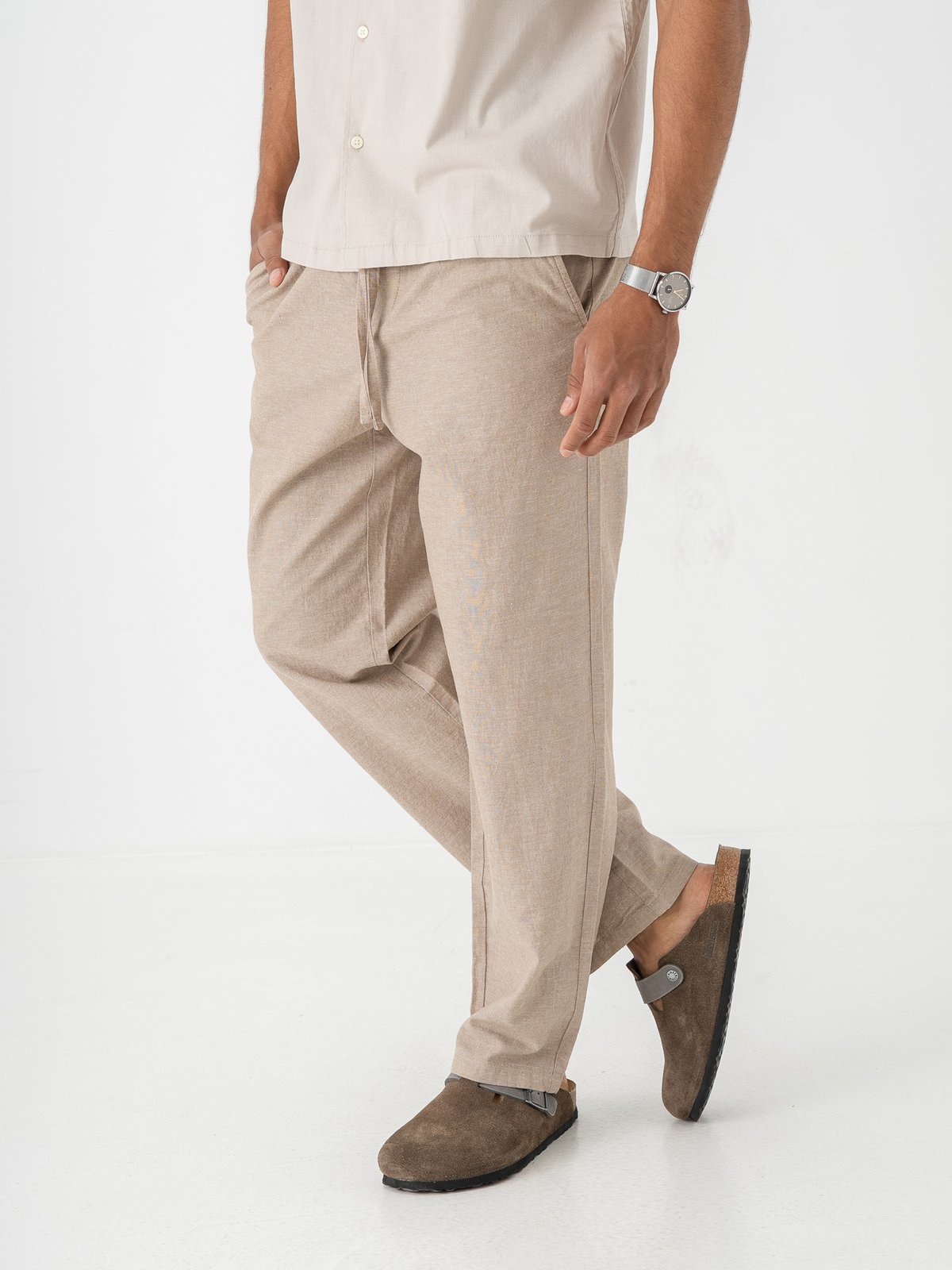 Only & Sons Sinus Loose Cotton Linen Pant Coriander Two Tone White