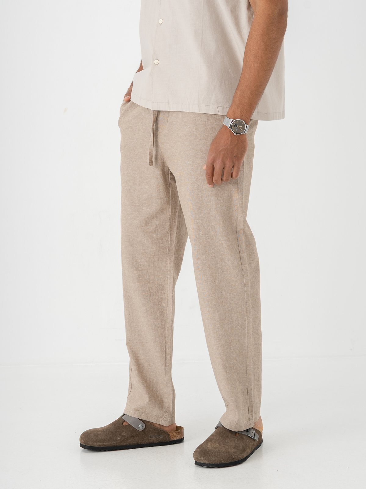 Only & Sons Sinus Loose Cotton Linen Pant Coriander Two Tone White