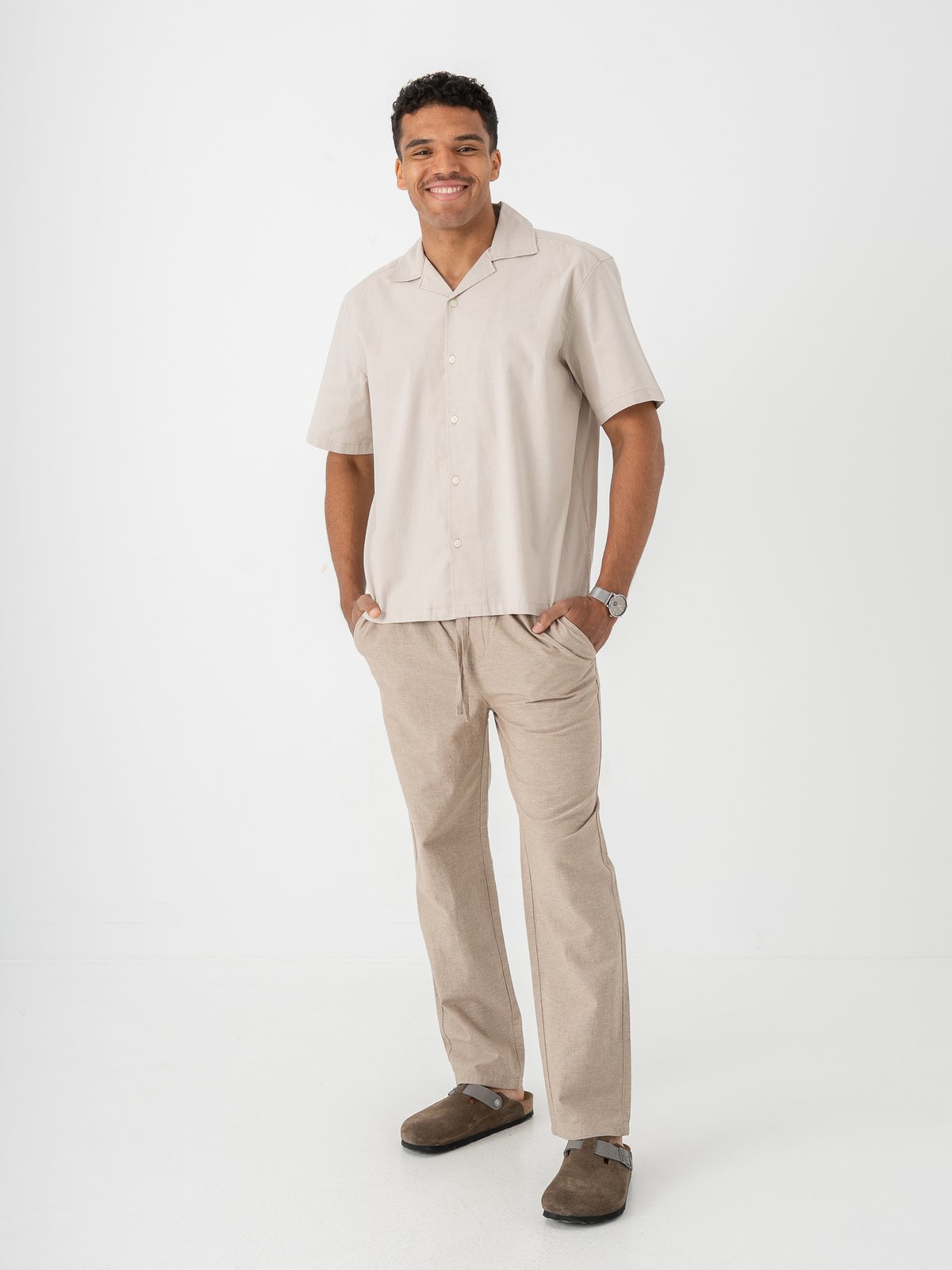 Only & Sons Sinus Loose Cotton Linen Pant Coriander Two Tone White