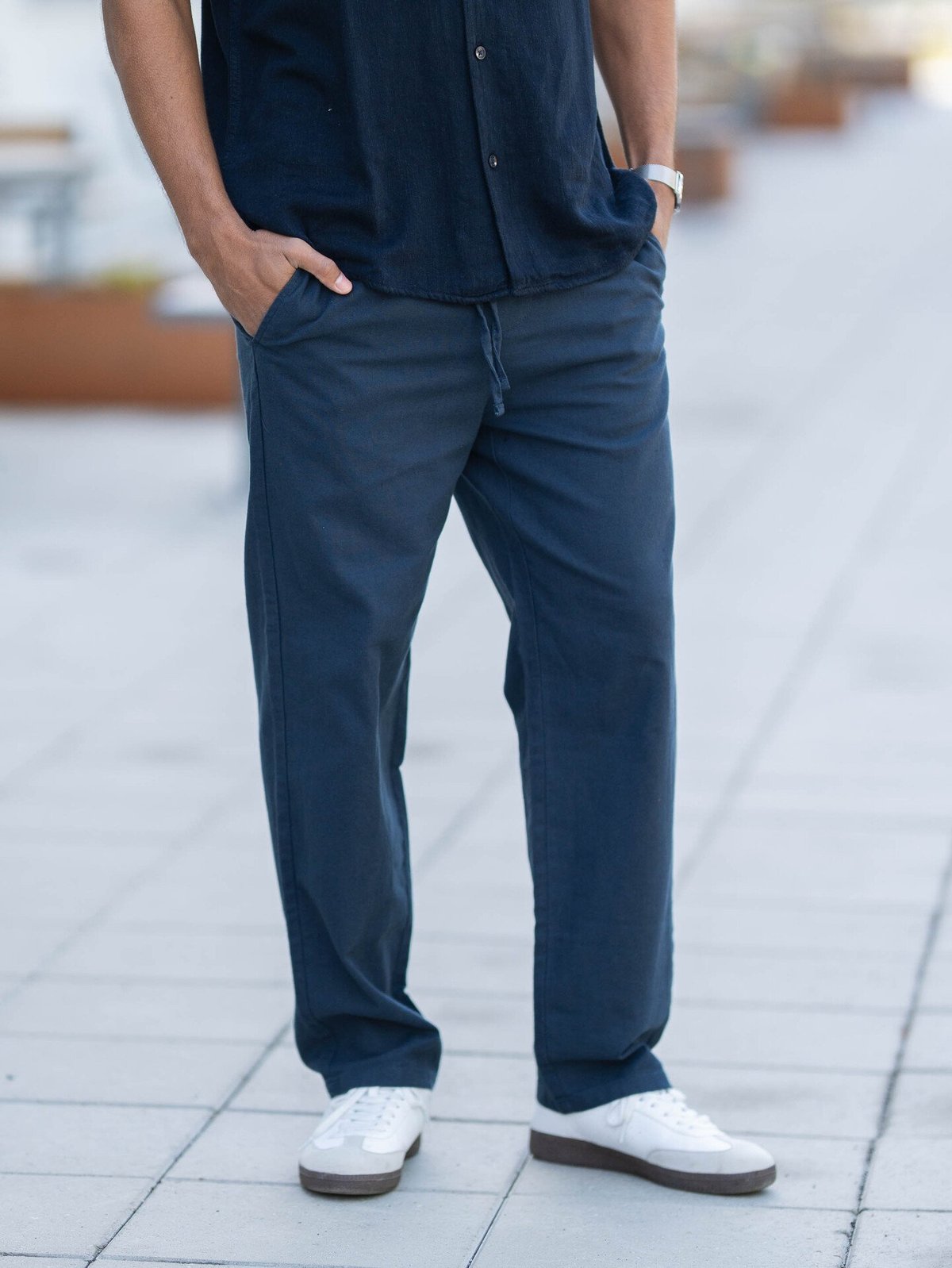 Only & Sons Sinus Loose Cotton Linen Pant Dark Navy