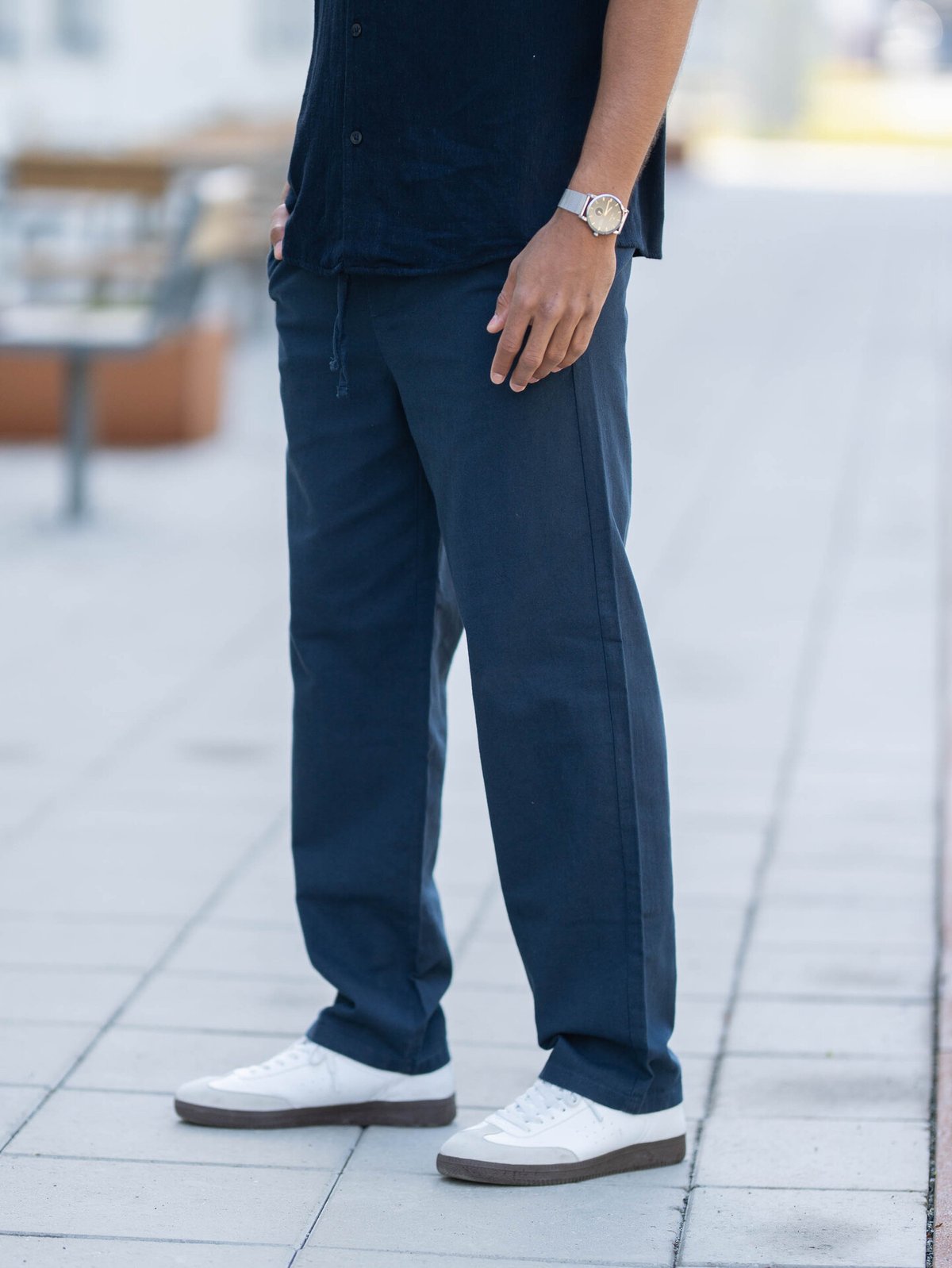 Only & Sons Sinus Loose Cotton Linen Pant Dark Navy