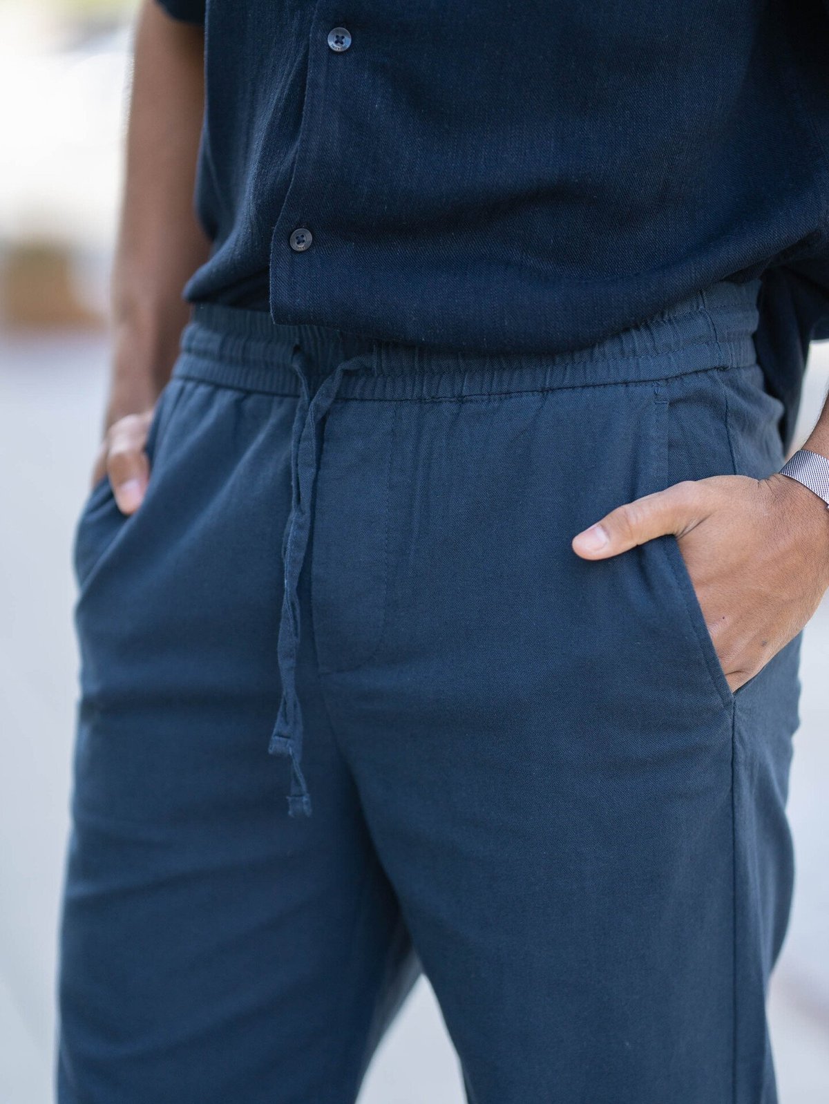 Only & Sons Sinus Loose Cotton Linen Pant Dark Navy