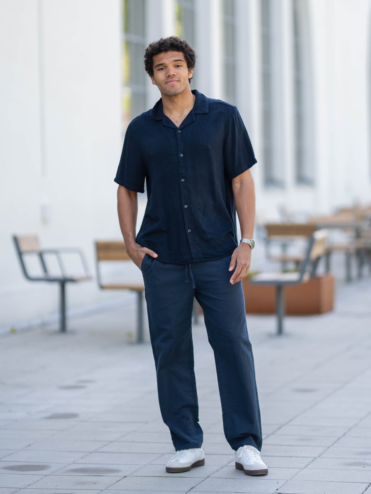 Only & Sons Sinus Loose Cotton Linen Pant Dark Navy