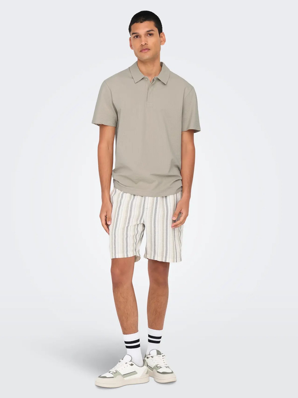 Only & Sons Kian Life Regular Seersucker Short Sleeve Polo Silver Lining