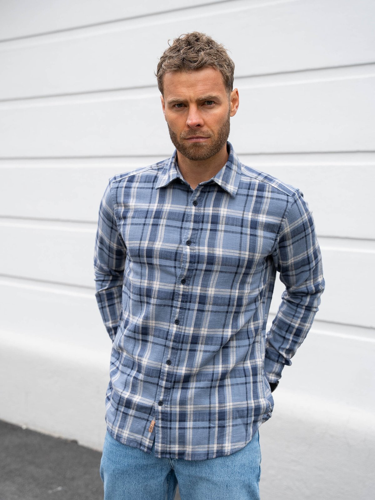 Only & Sons Hunter Reg Slub Long Sleeve Shirt Mood Indigo / Checks Dark Navy