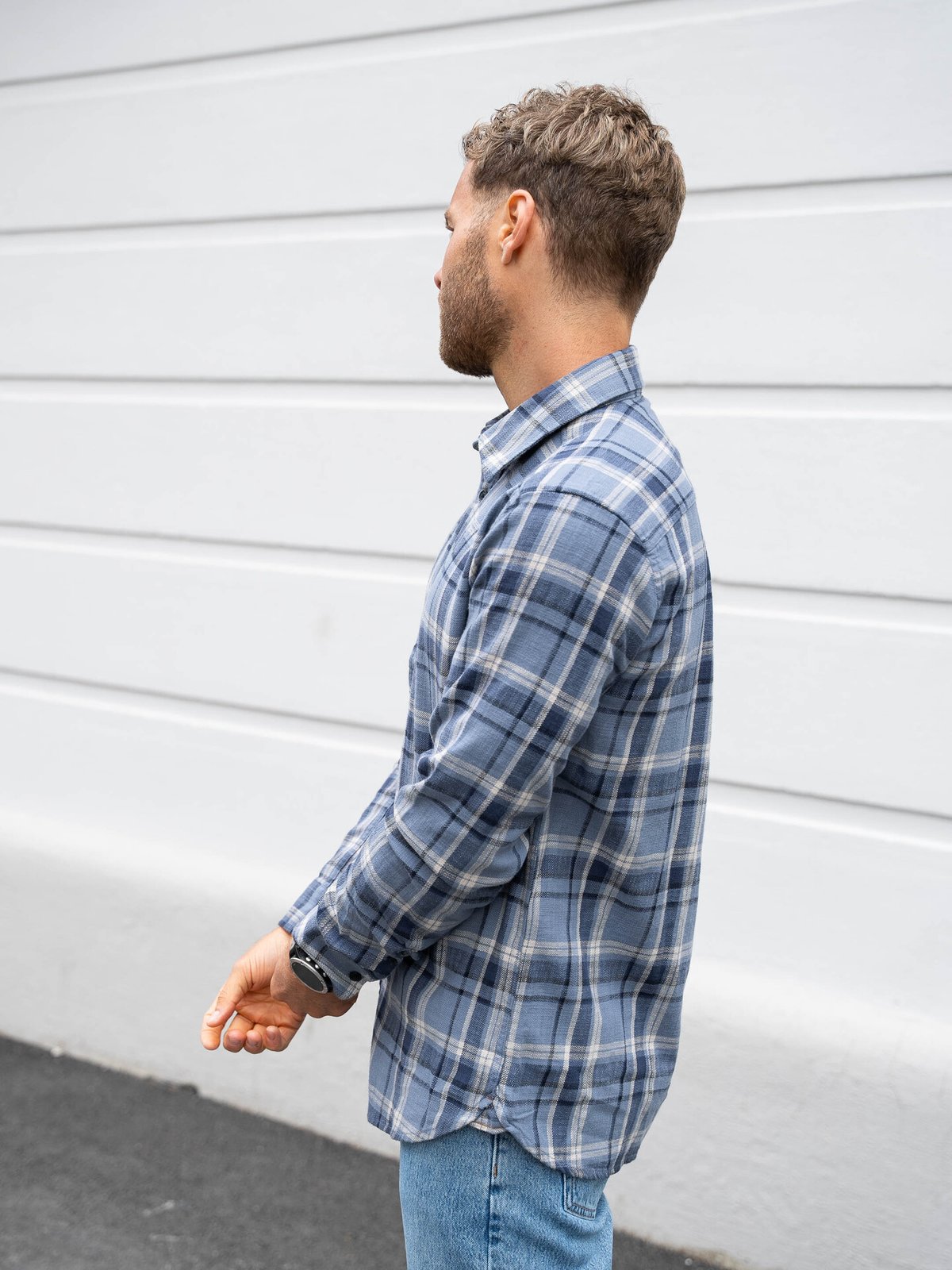 Only & Sons Hunter Reg Slub Long Sleeve Shirt Mood Indigo / Checks Dark Navy