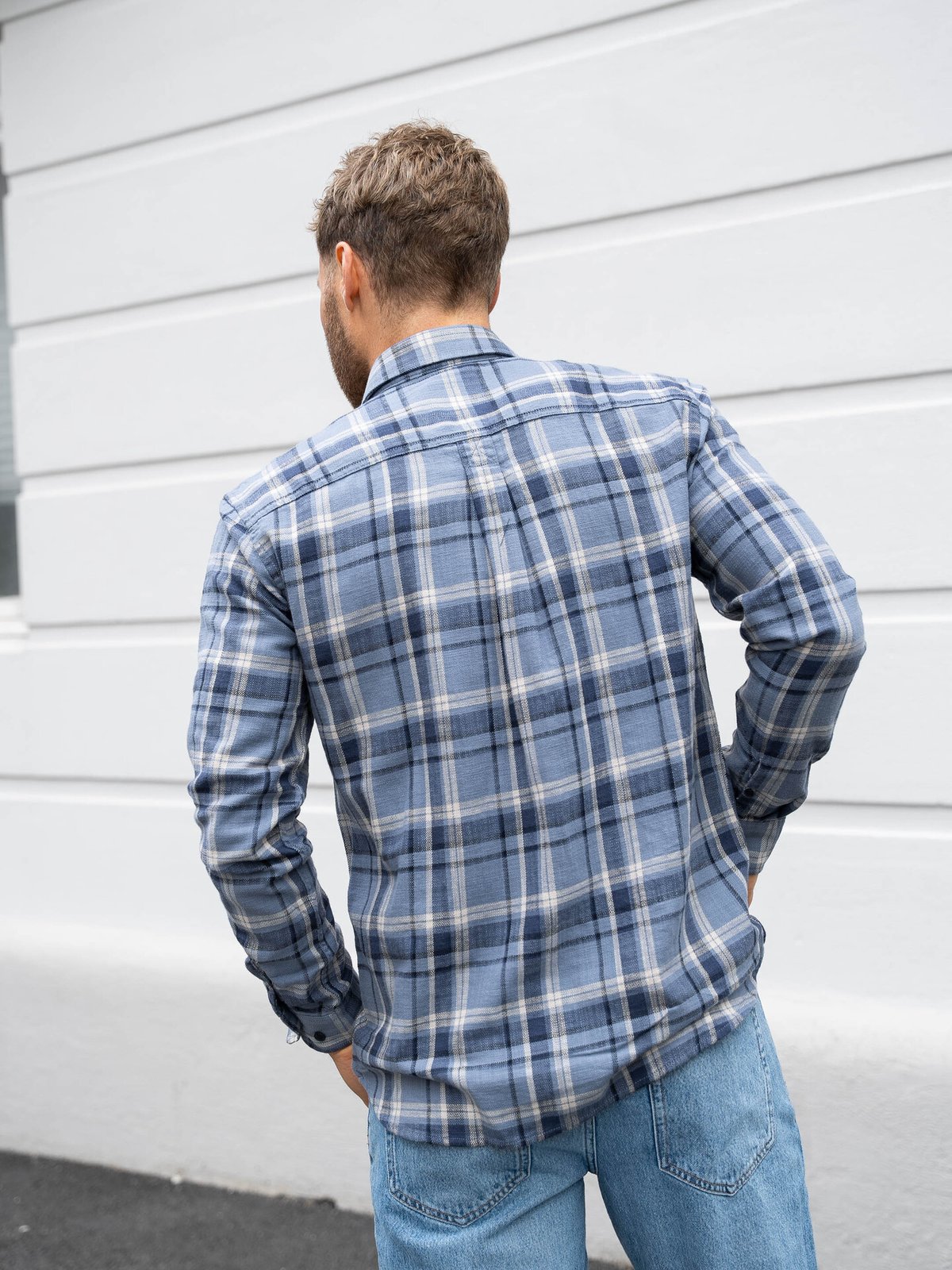 Only & Sons Hunter Reg Slub Long Sleeve Shirt Mood Indigo / Checks Dark Navy