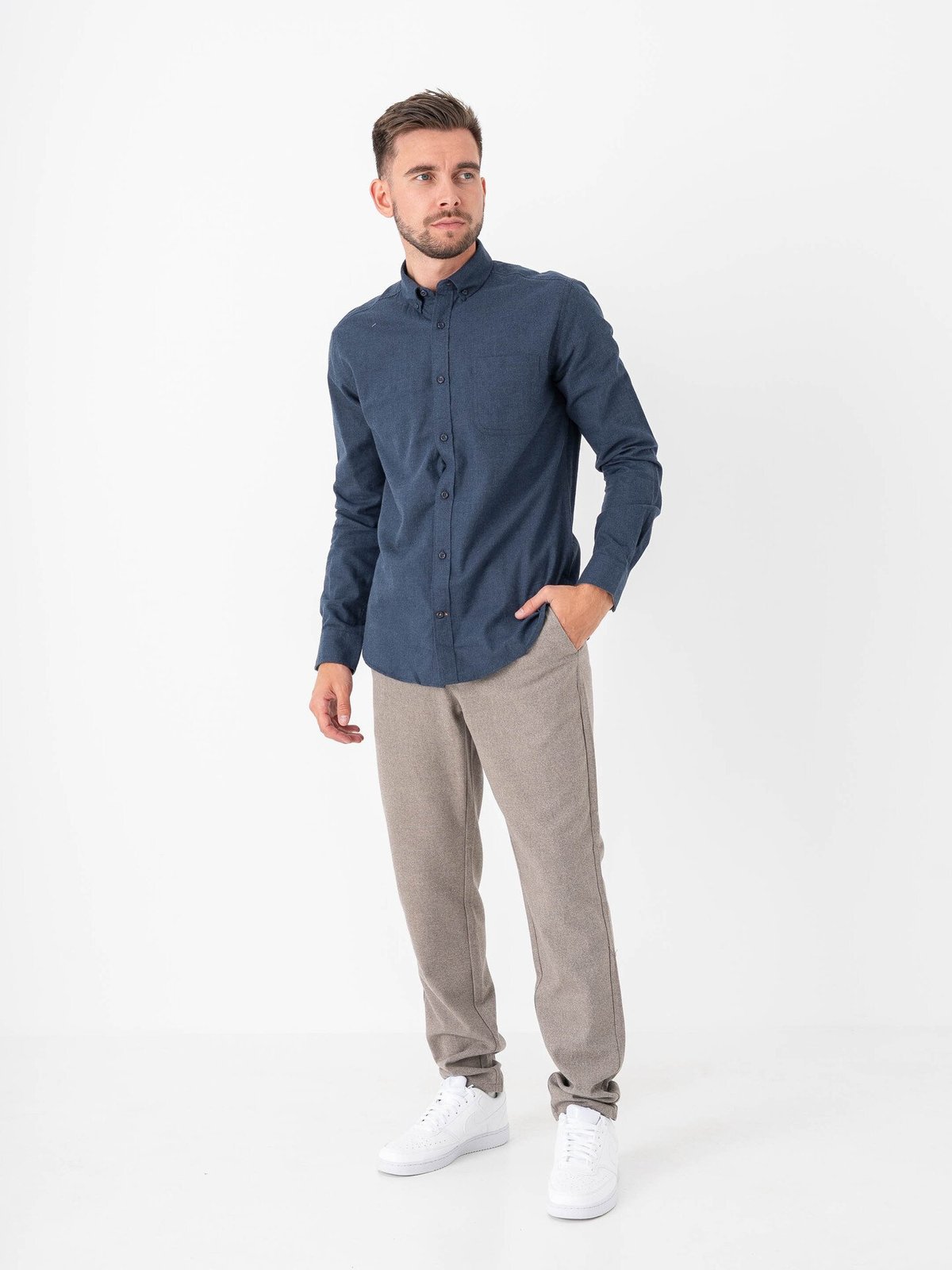 Only & Sons Road Life Reg Melange Long Sleeve Shirt Navy Blazer