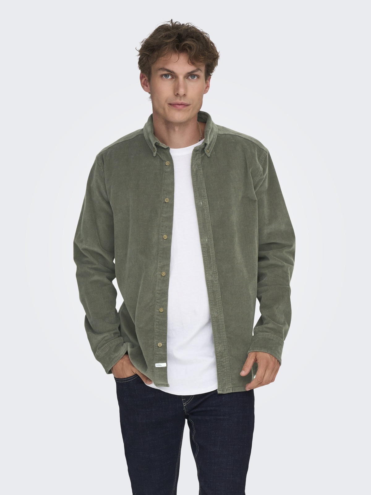 Only & Sons Michael Regular Cord Stretch Long Sleeve Castor Gray