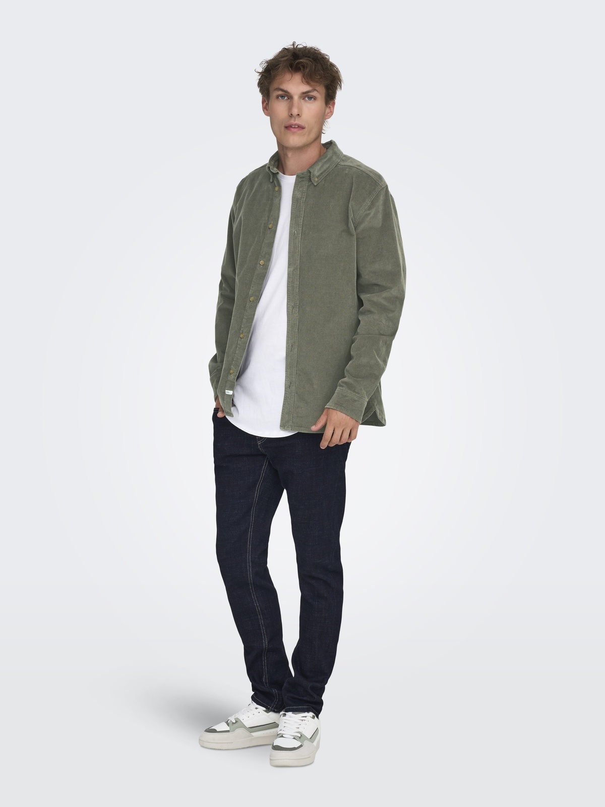 Only & Sons Michael Regular Cord Stretch Long Sleeve Castor Gray