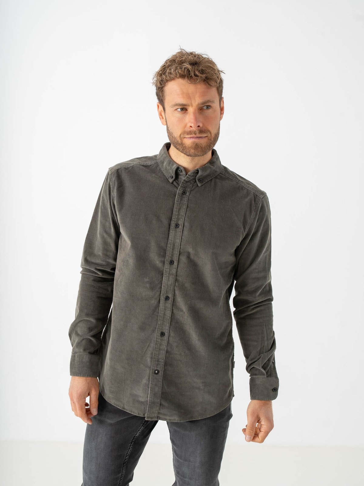 Only & Sons Michael Regular Cord Stretch Long Sleeve Castor Gray