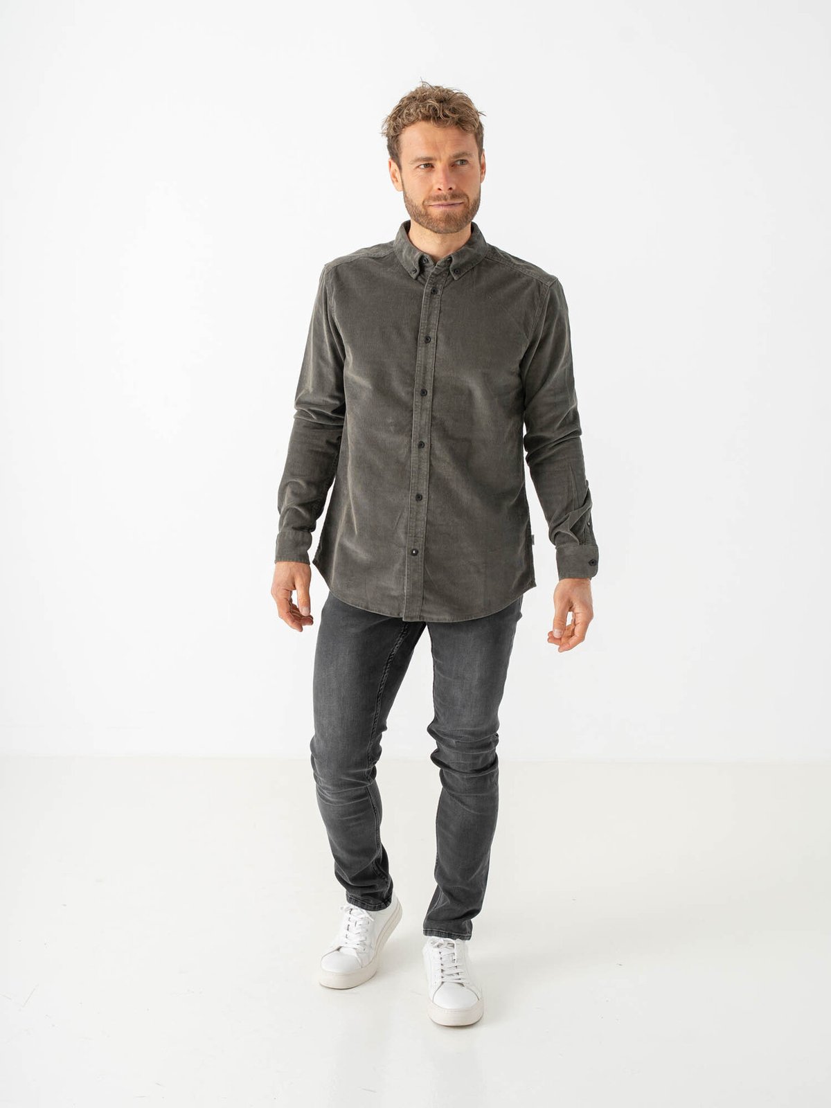 Only & Sons Michael Regular Cord Stretch Long Sleeve Castor Gray