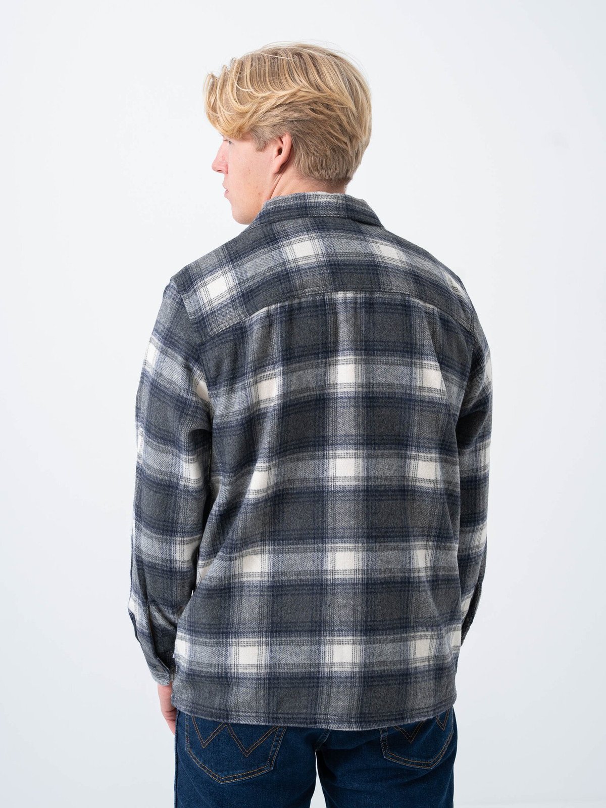 Only & Sons Austin Wool Zip Overshirt Grey Pinstripe Antique White