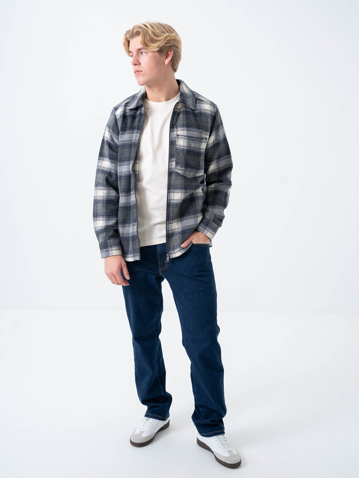 Only & Sons Austin Wool Zip Overshirt Grey Pinstripe Antique White