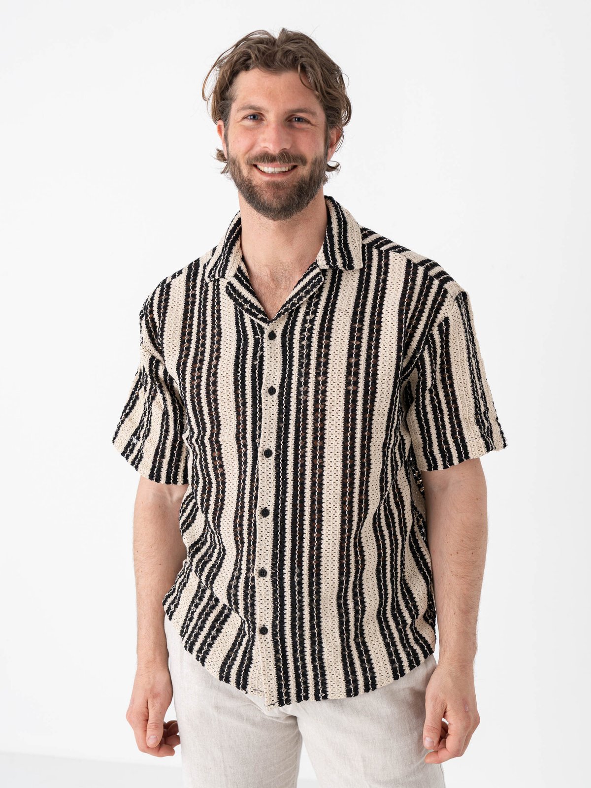 Only & Sons Dani Crochet Short Sleeve Shirt Cloud Dancer / Black