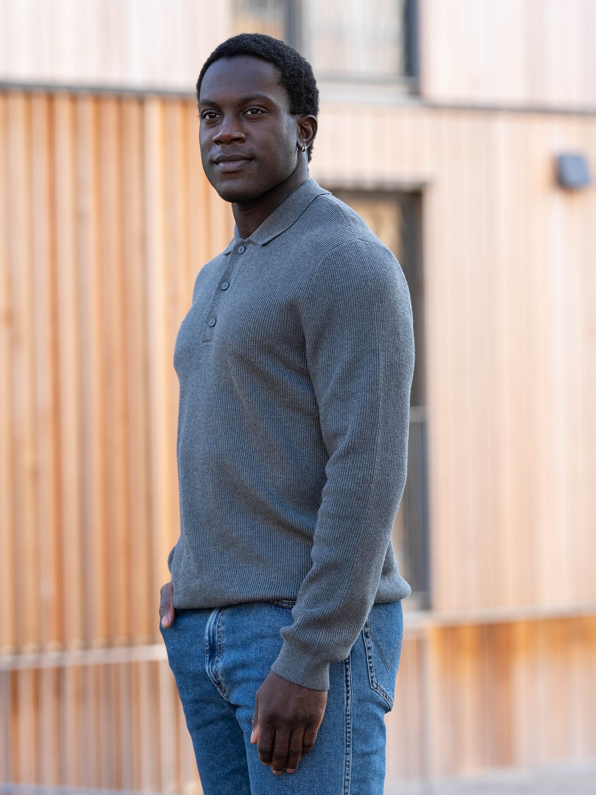 Only & Sons Phill Reg Rib Long Sleeve Polo Knit Medium Grey Melange
