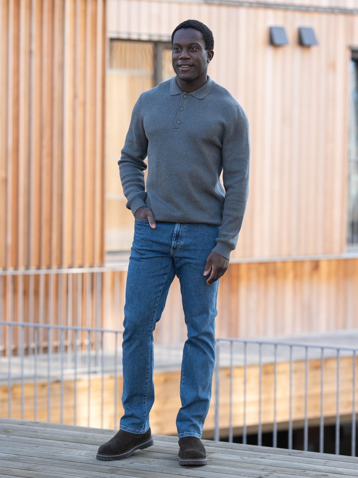Only & Sons Phill Reg Rib Long Sleeve Polo Knit Medium Grey Melange