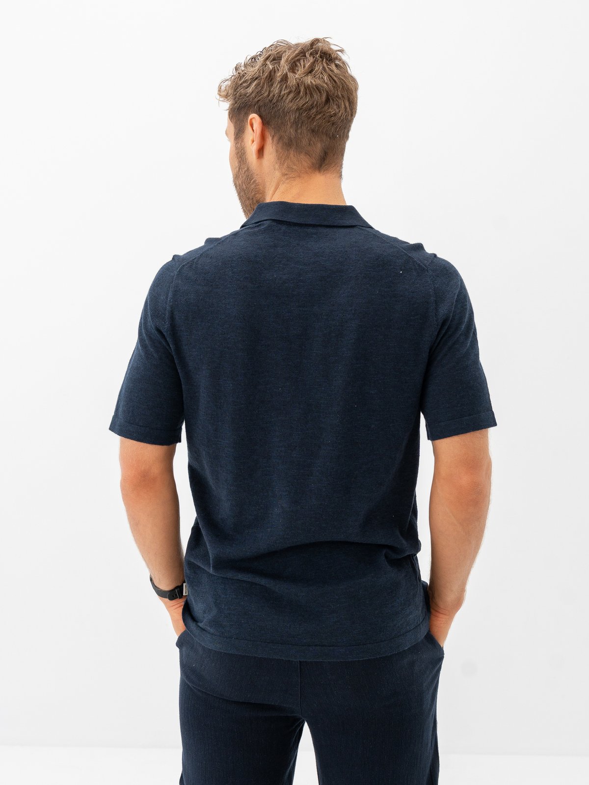 Only & Sons George Reg Linen Short Sleeve Polo Knit Dark Sapphire