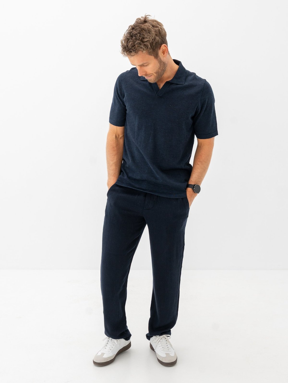 Only & Sons George Reg Linen Short Sleeve Polo Knit Dark Sapphire
