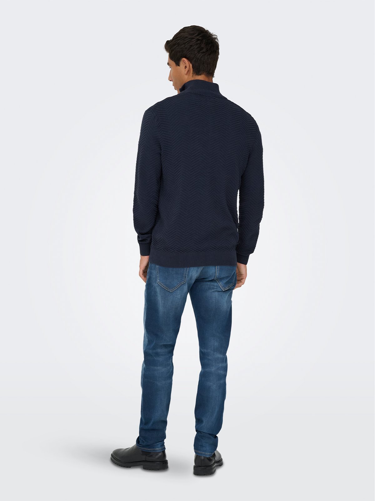 Only & Sons Herringbone Half Zip Knit Navy Blazer