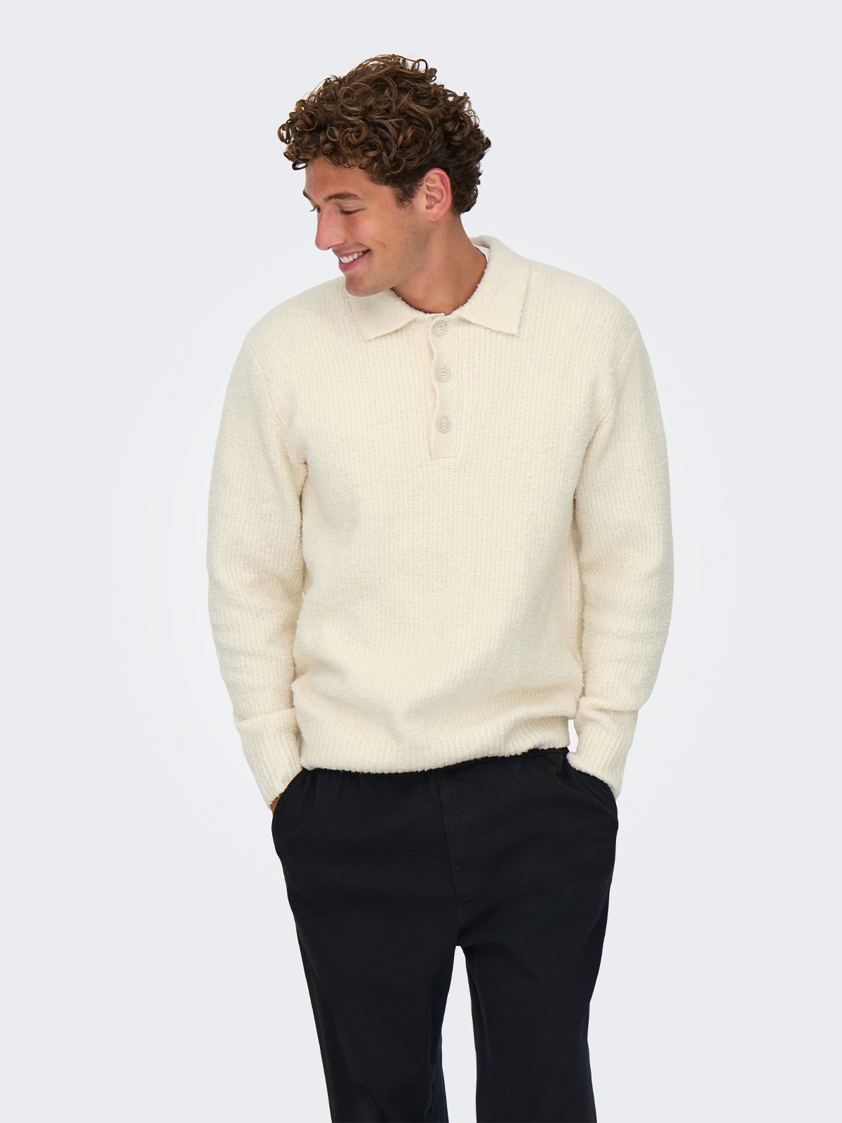 Only & Sons Dale Relax Long Sleeve Polo Knit Gardenia
