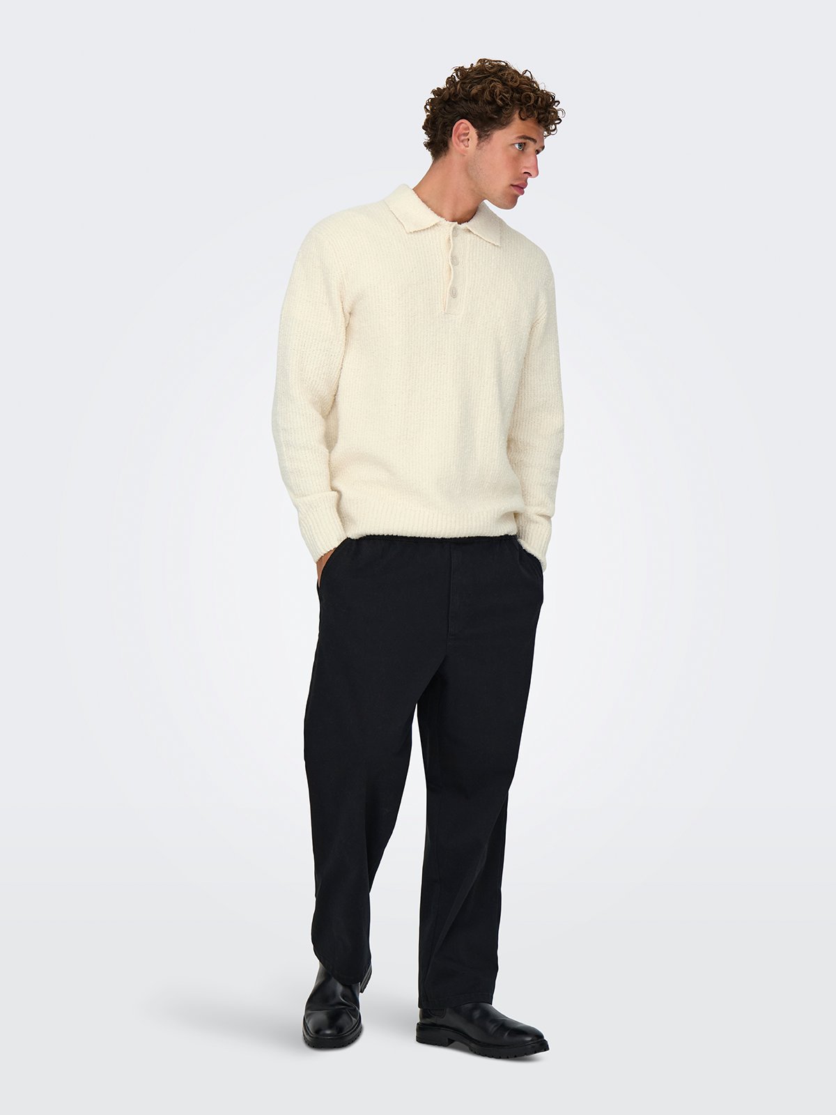 Only & Sons Dale Relax Long Sleeve Polo Knit Gardenia