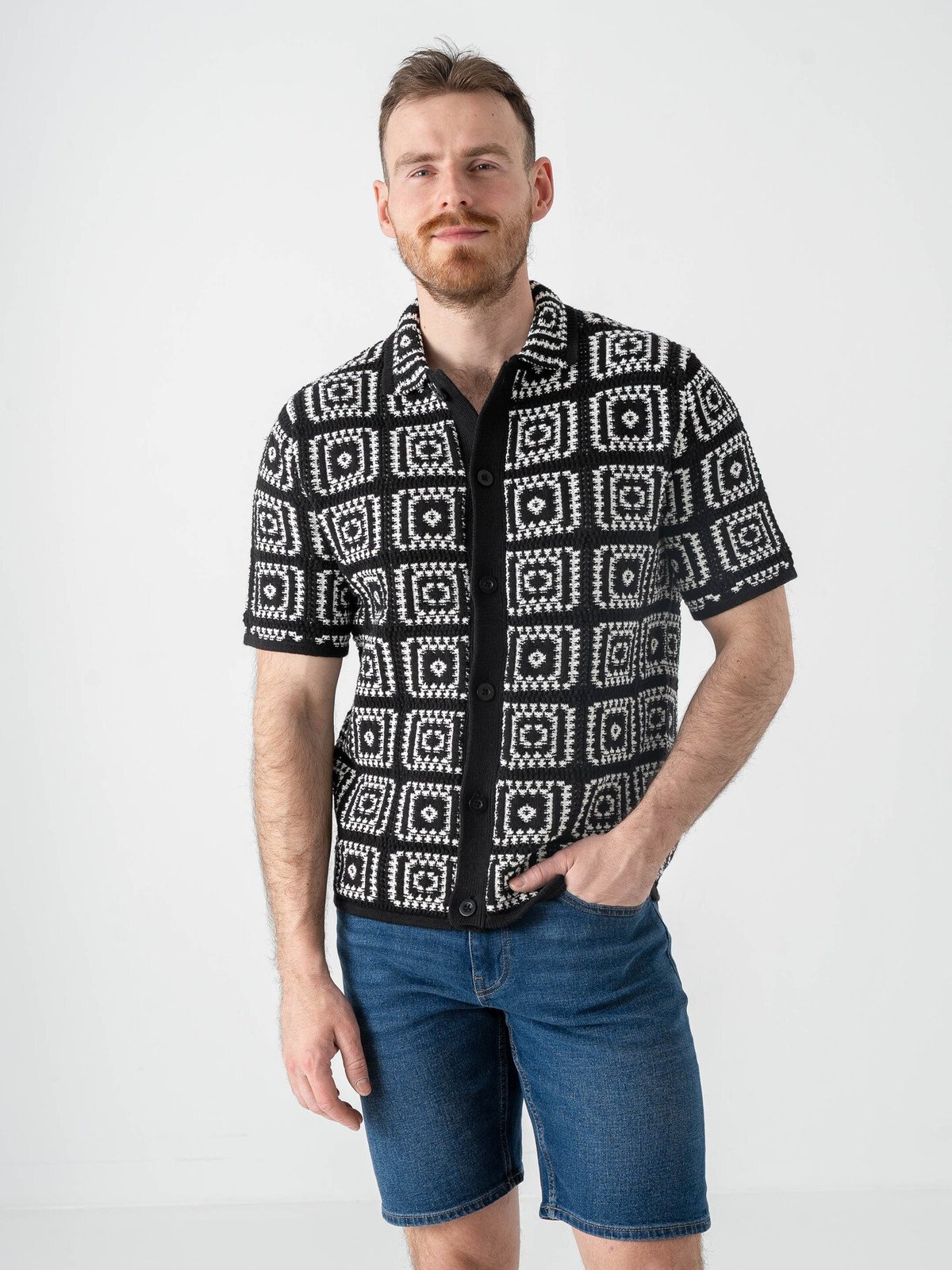 Only & Sons Bart Relax Short Sleeve Shirt Knit Black / Egret