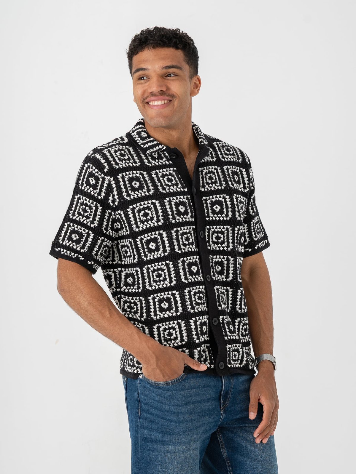 Only & Sons Bart Relax Short Sleeve Shirt Knit Black / Egret