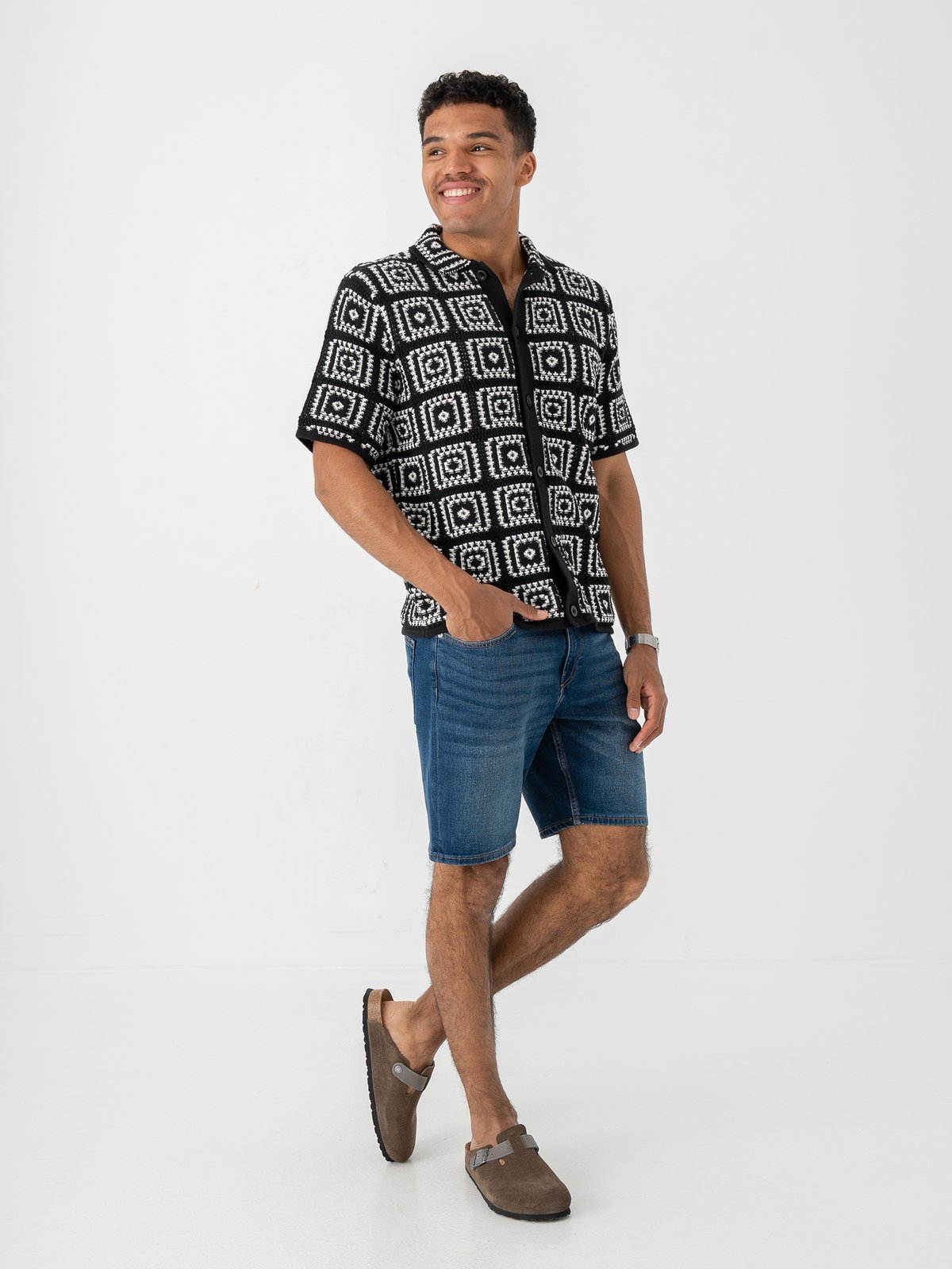 Only & Sons Bart Relax Short Sleeve Shirt Knit Black / Egret