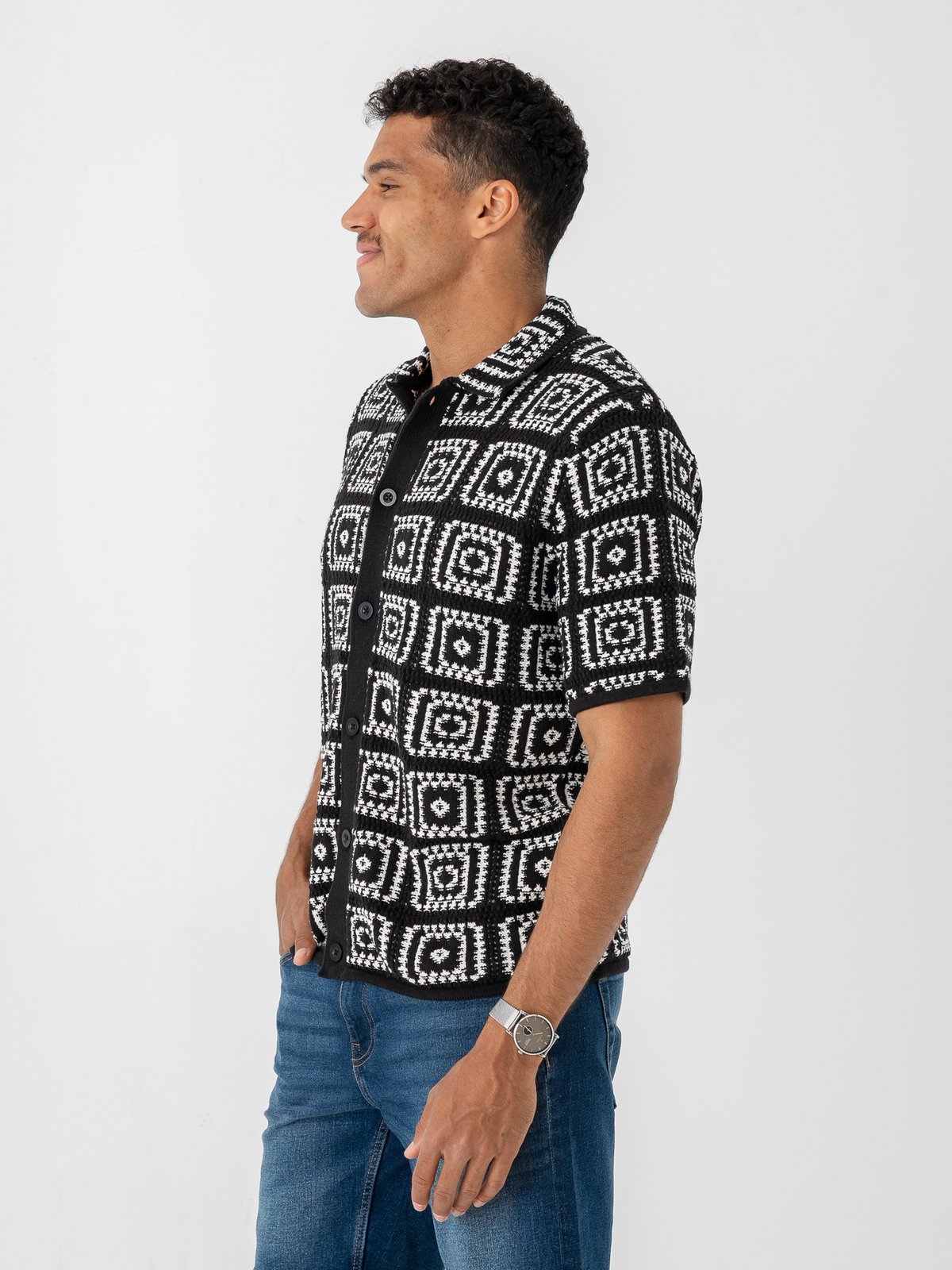 Only & Sons Bart Relax Short Sleeve Shirt Knit Black / Egret