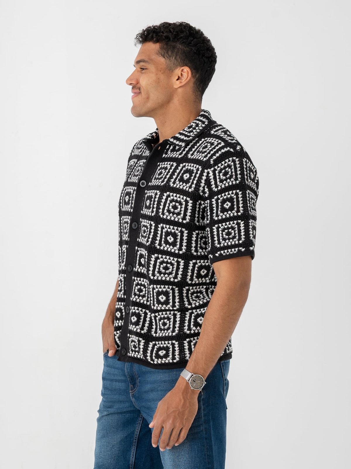 Only & Sons Bart Relax Short Sleeve Shirt Knit Black / Egret