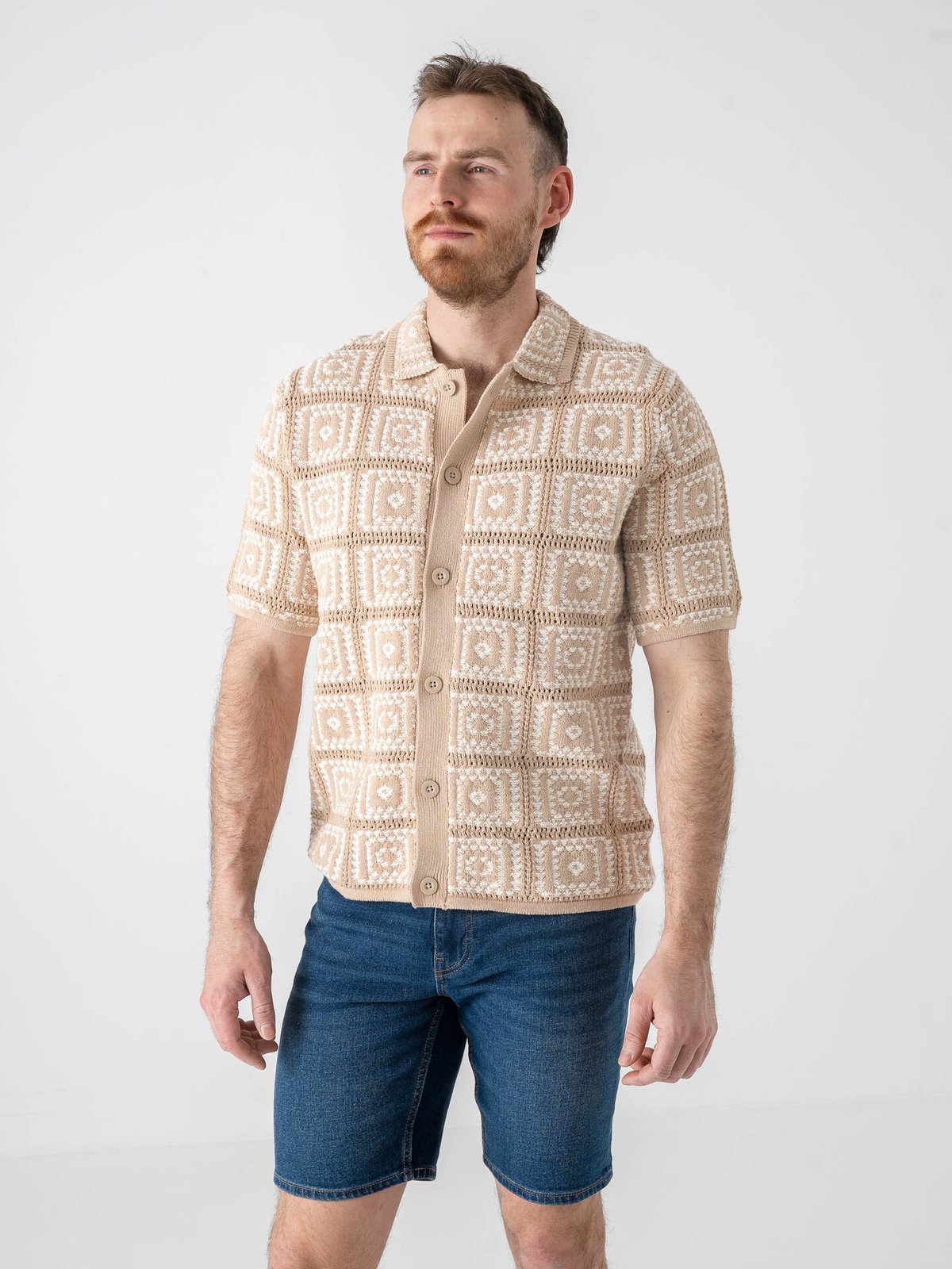 Only & Sons Bart Relax Short Sleeve Shirt Knit Silver Lining / Egret