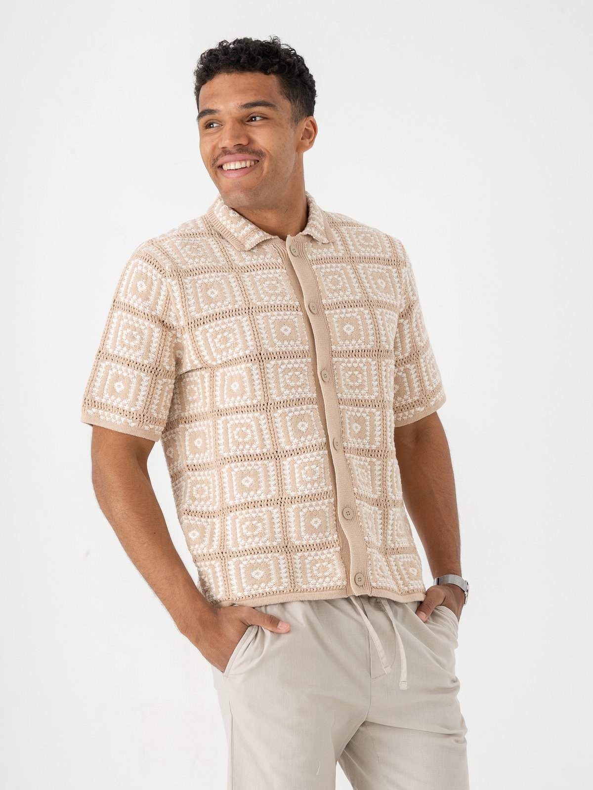 Only & Sons Bart Relax Short Sleeve Shirt Knit Silver Lining / Egret
