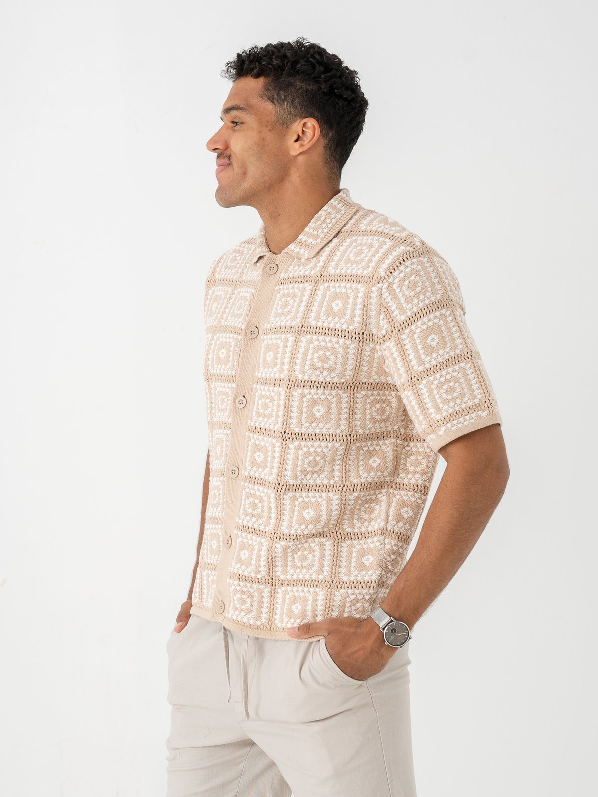 Only & Sons Bart Relax Short Sleeve Shirt Knit Silver Lining / Egret