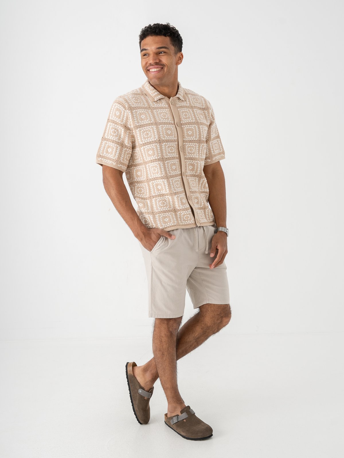 Only & Sons Bart Relax Short Sleeve Shirt Knit Silver Lining / Egret
