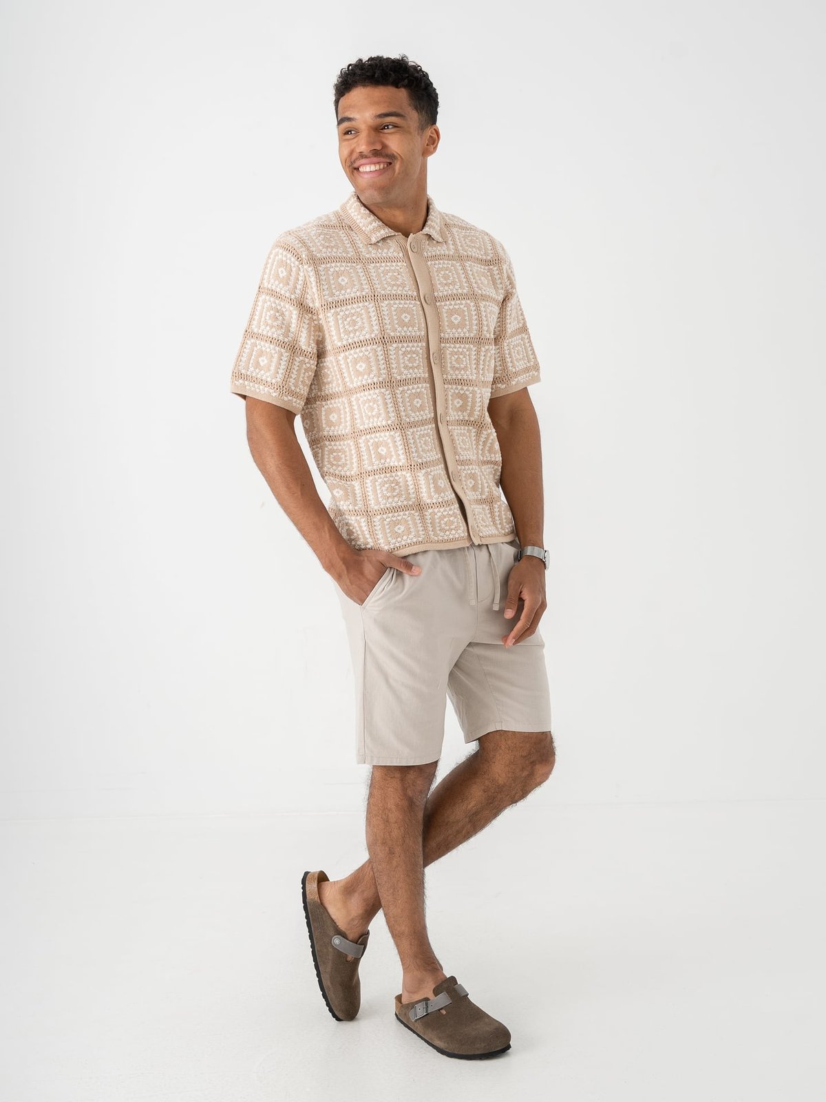 Only & Sons Bart Relax Short Sleeve Shirt Knit Silver Lining / Egret