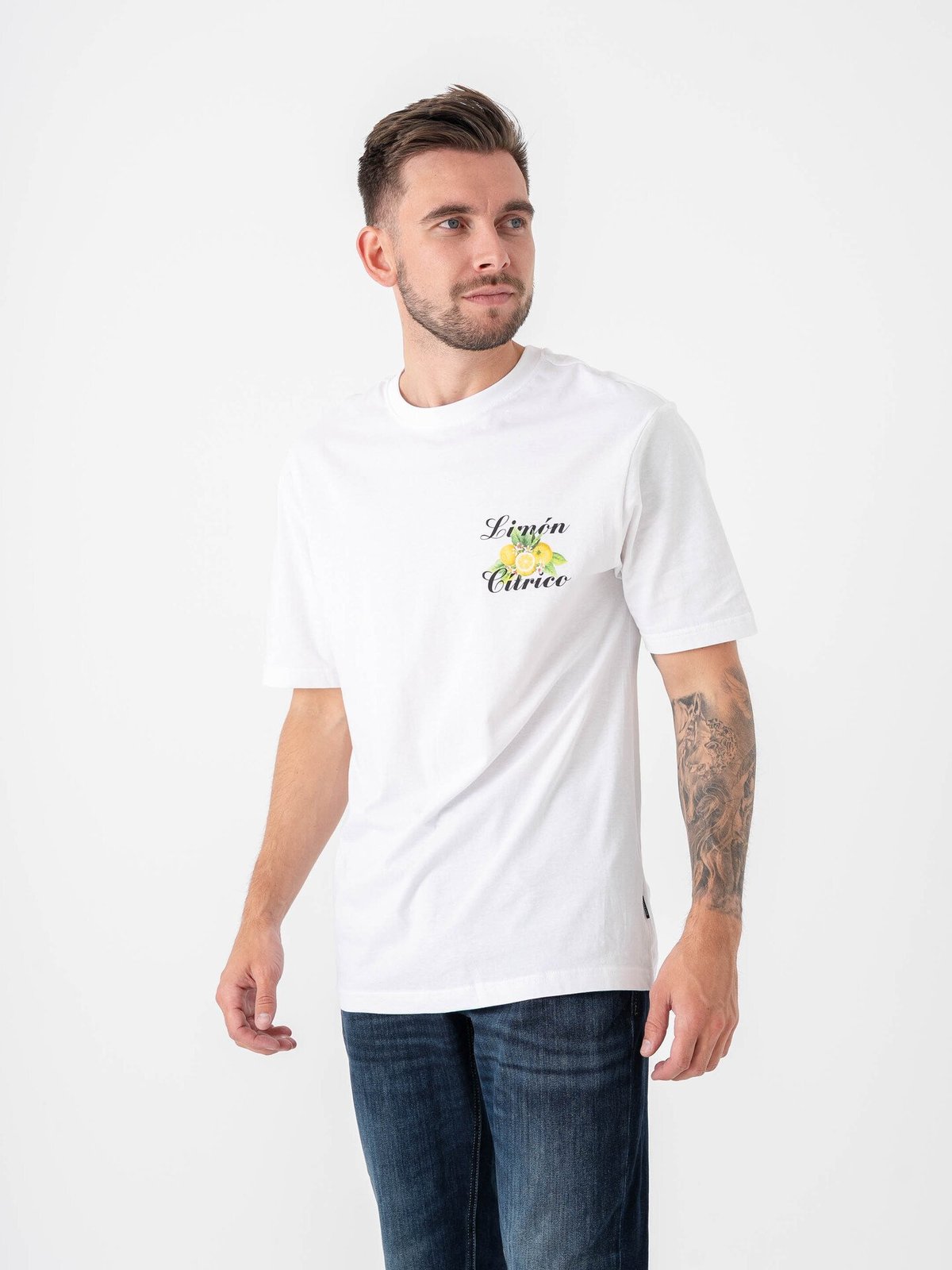 Only & Sons Keane Relaxed Short Sleeve Print Tee Bright White Limon