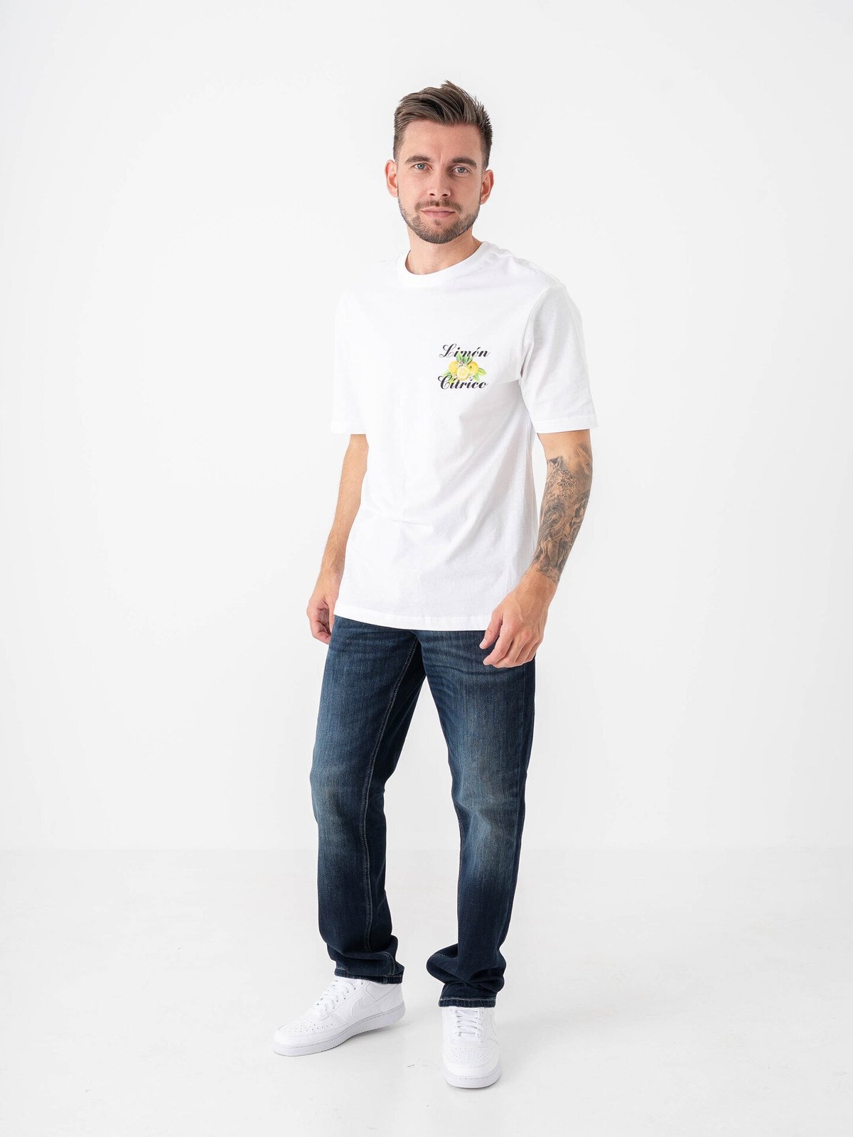 Only & Sons Keane Relaxed Short Sleeve Print Tee Bright White Limon