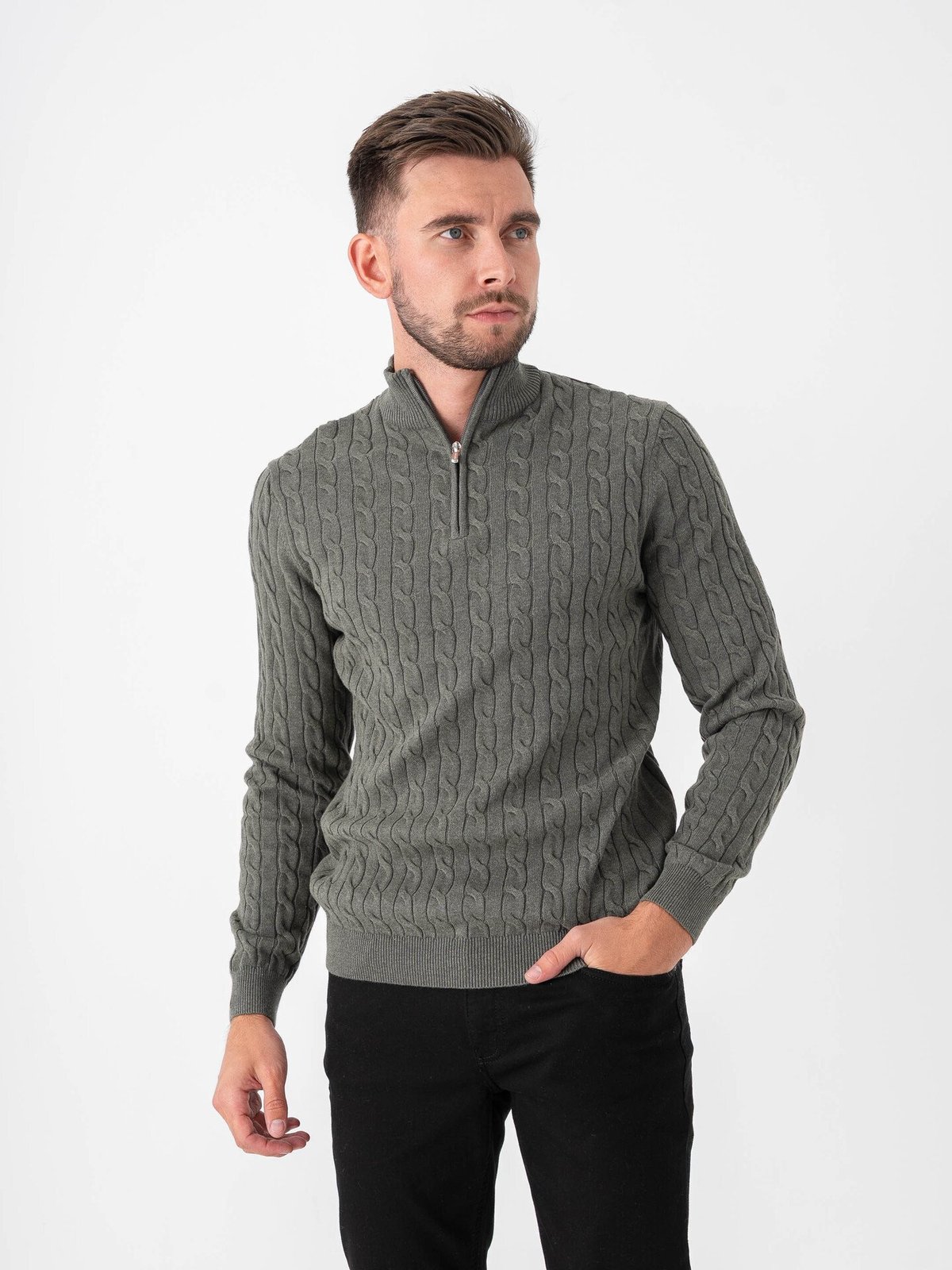 Only & Sons Loui Reg 12 Cabel Half Zip Knit Castor Gray Melange