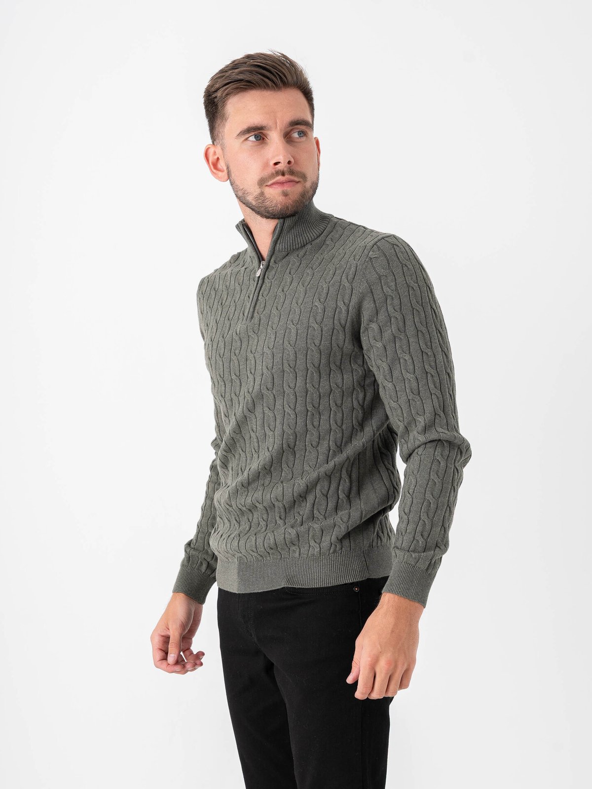 Only & Sons Loui Reg 12 Cabel Half Zip Knit Castor Gray Melange